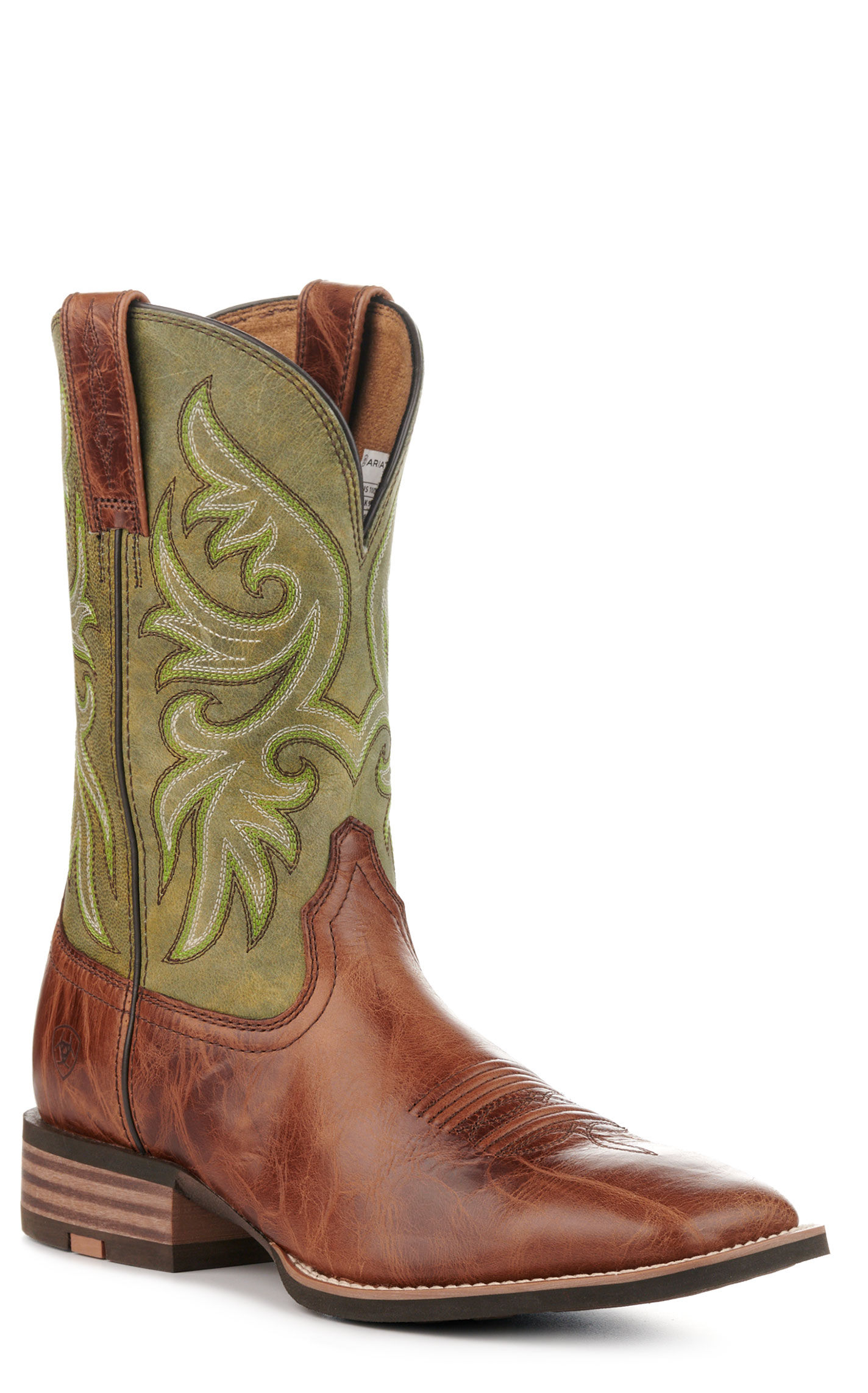 Ariat Men's Slingshot Dark Tan and Green Wide Square Toe Cowboy Boots - Image 1