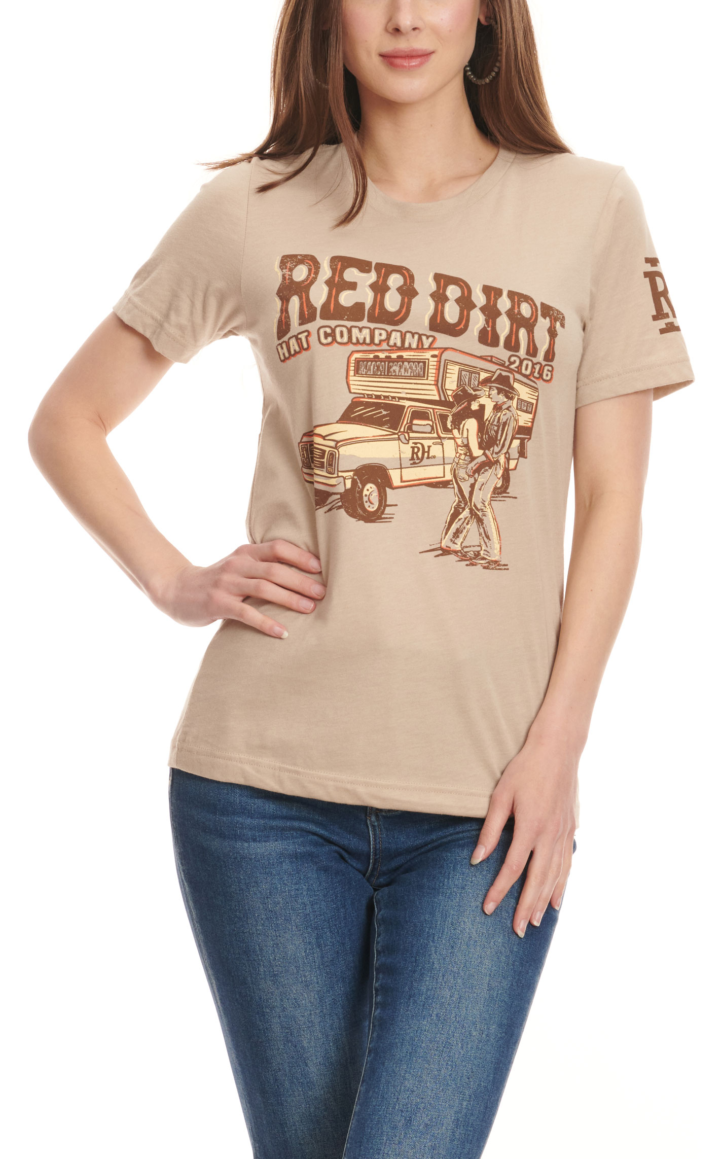 Red Dirt Hat Company Women's Khaki Camper Truck Logo Graphic Short Sleeve T-Shirt - Image 1
