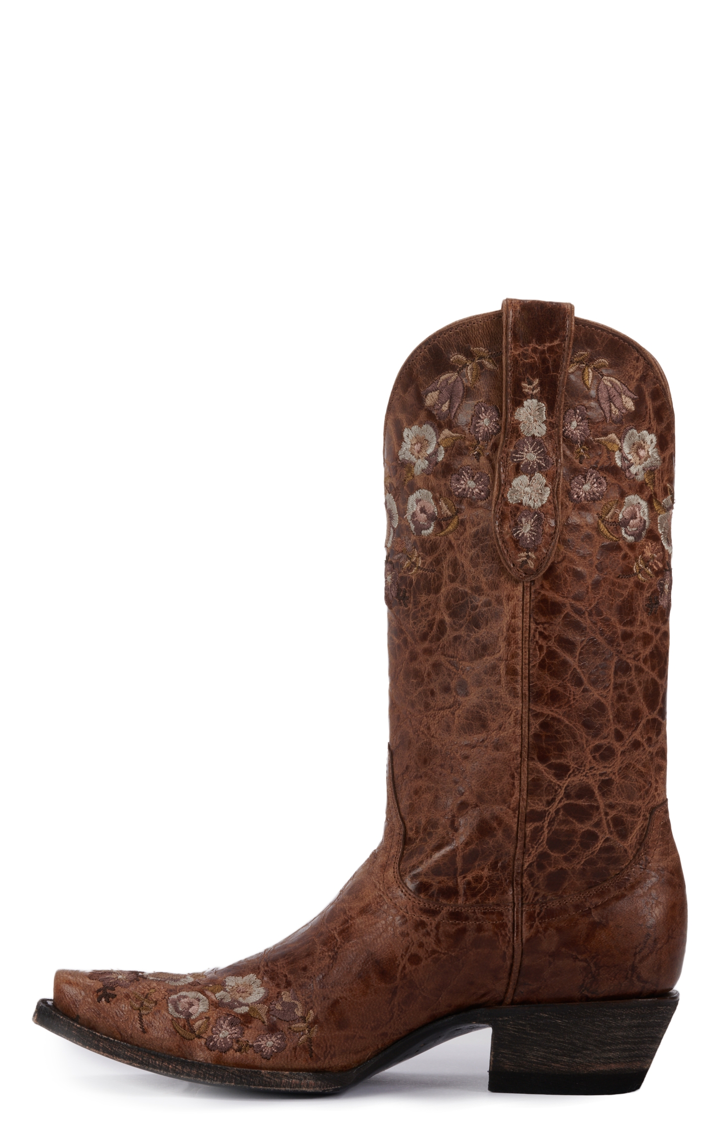 Cavender's Women's Brown with Floral Embroidery Snip Toe Cowboy Boots - Image 1