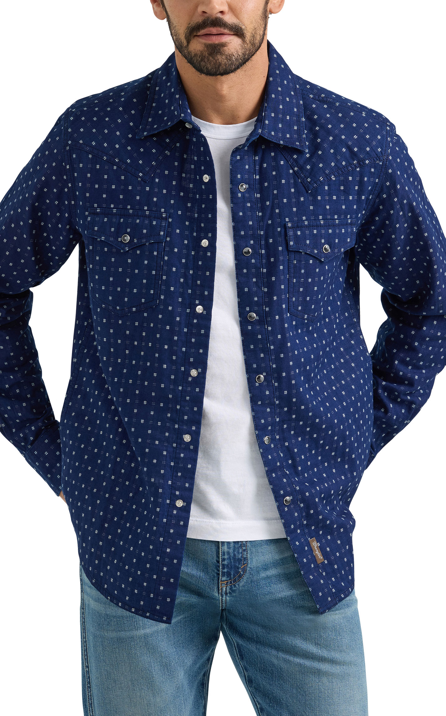 Wrangler Retro Men's Royal Navy Geo Western Shirt - Image 1