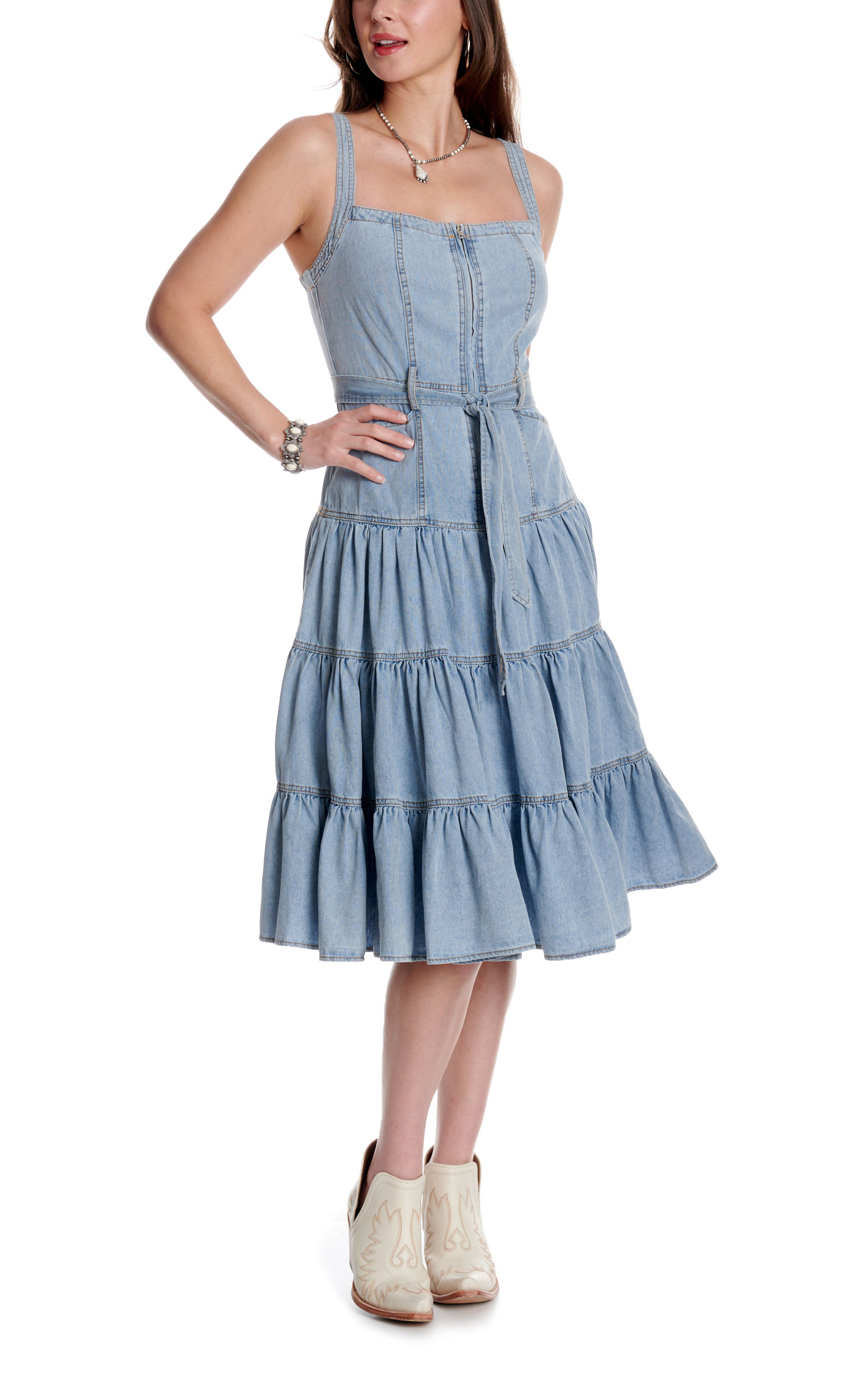 Blue B Women's Light Wash Denim Midi Dress - Image 1