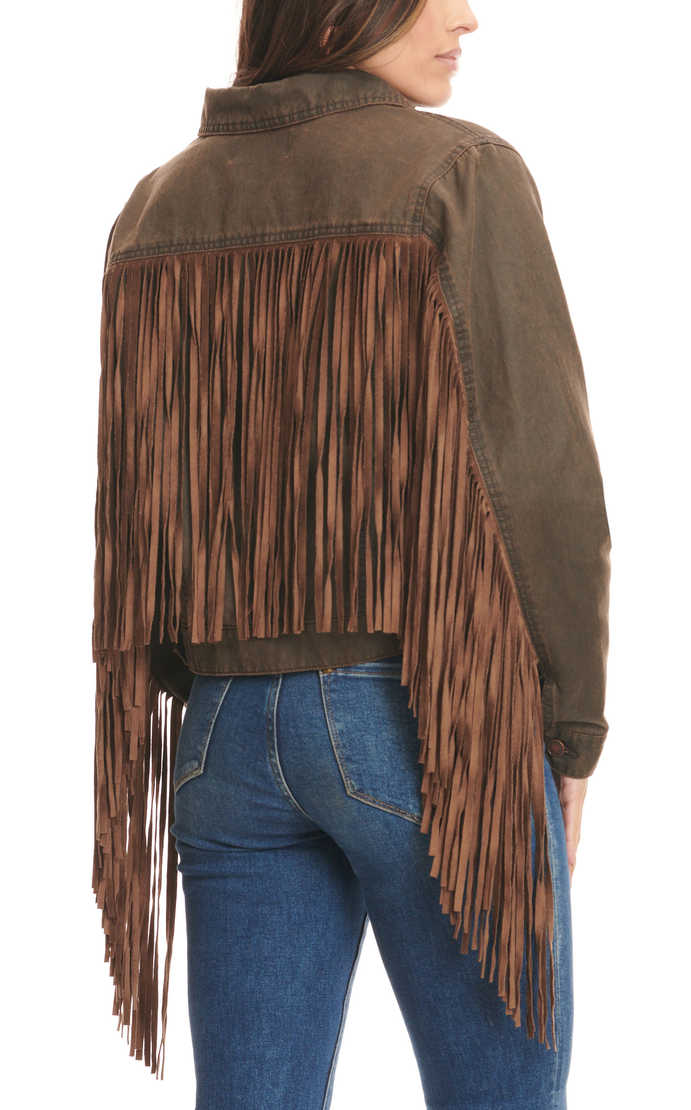 Rockin' C Women's Chocolate Brown Oilskin Long Sleeve Fringe Jacket - Image 1