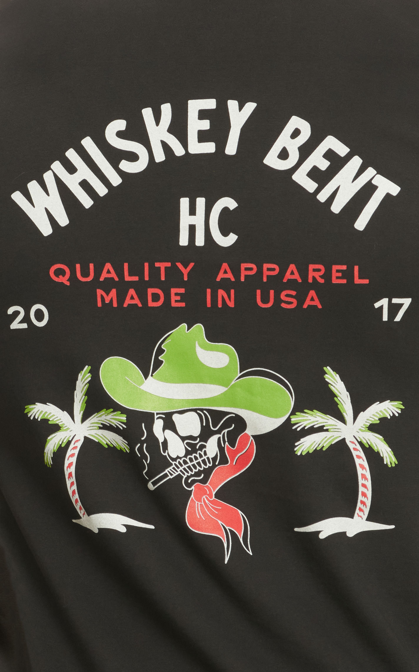 Whiskey Bent Hat Co. Men's Black & Cowboy Skull & Palms Logo Graphic Short Sleeve T-Shirt - Image 1
