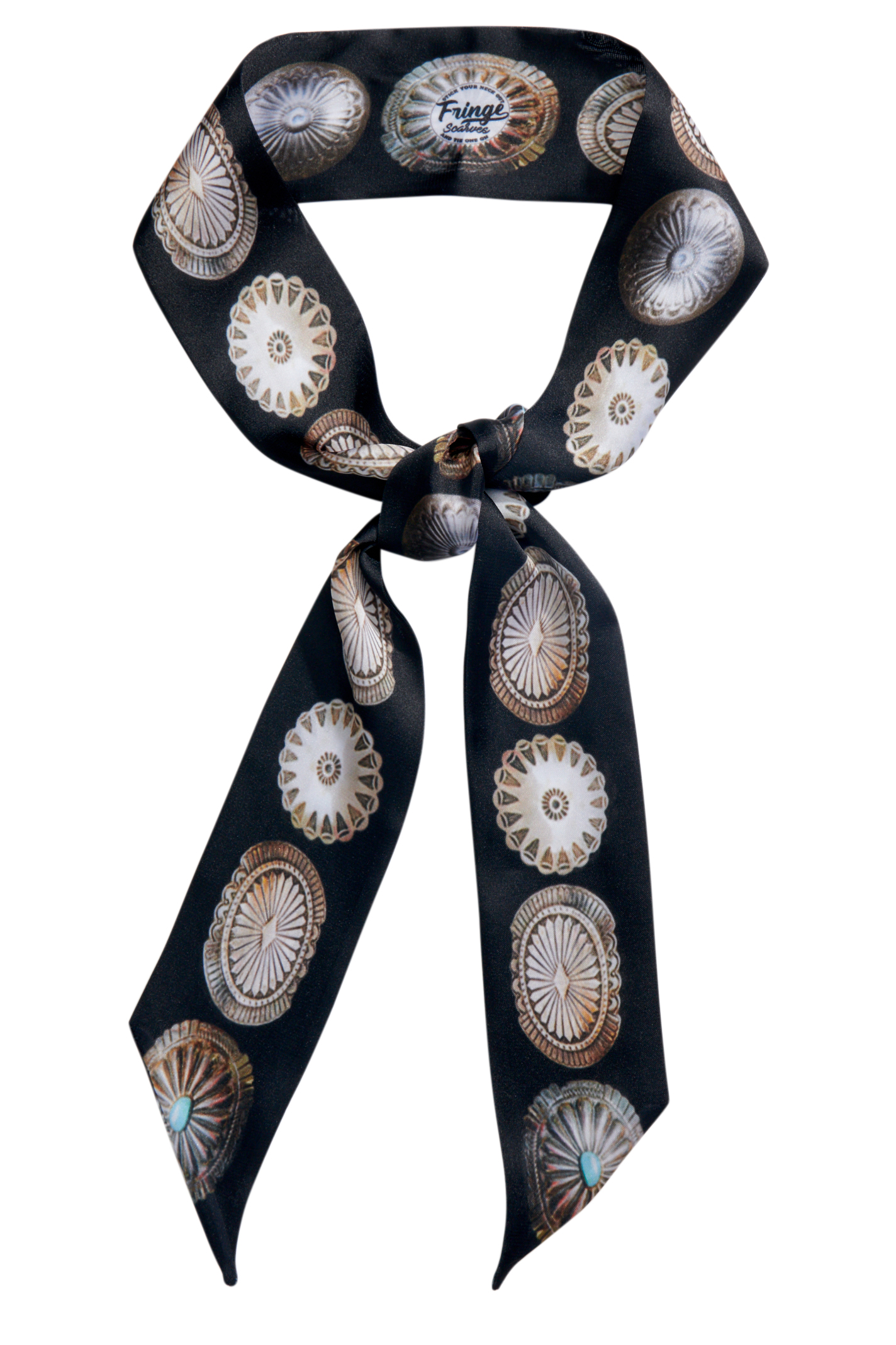 Fringe Scarves Black & Concho Print Twilly - Image 1