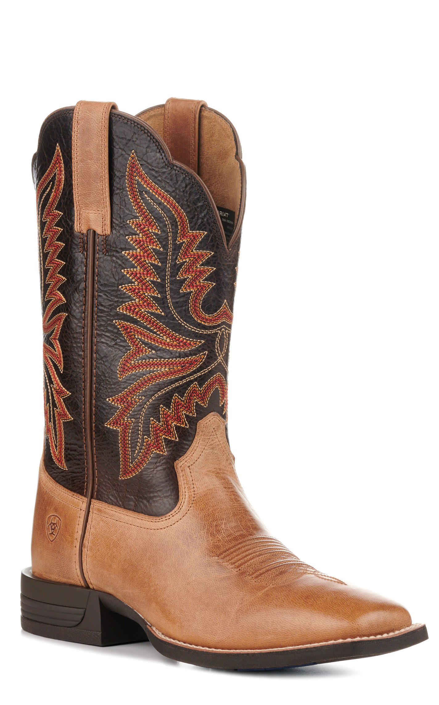 Ariat Men's Brush Creek Tan and Brown Wide Square Toe Shock Shield Cowboy Boots - Image 1