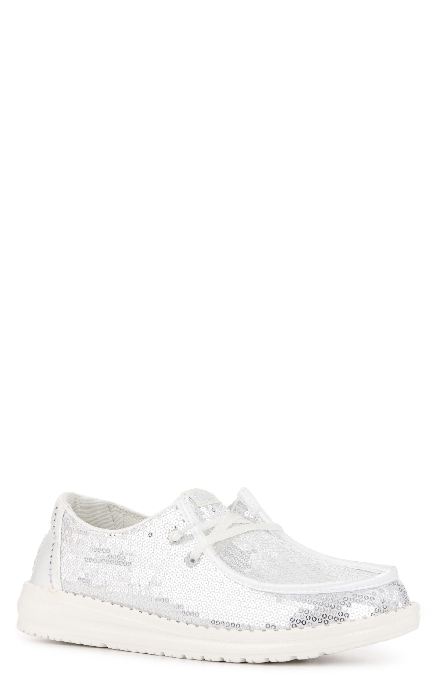 Hey Dude Women’s Wendy Disco Silver and White Sequin Casual Shoes - Image 1