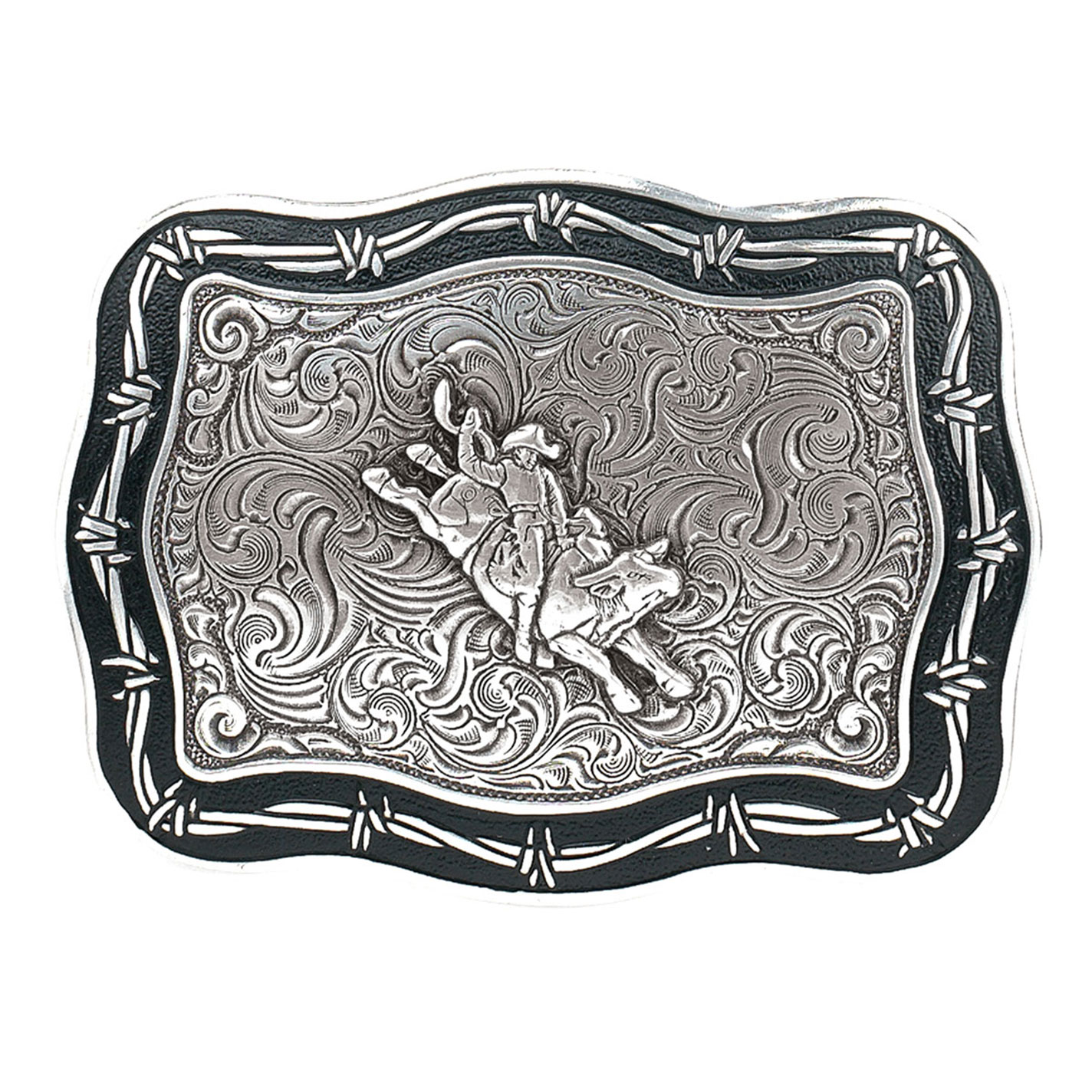 Crumrine Silver and Black Vintage Bull Rider Rectangle Buckle - Image 1