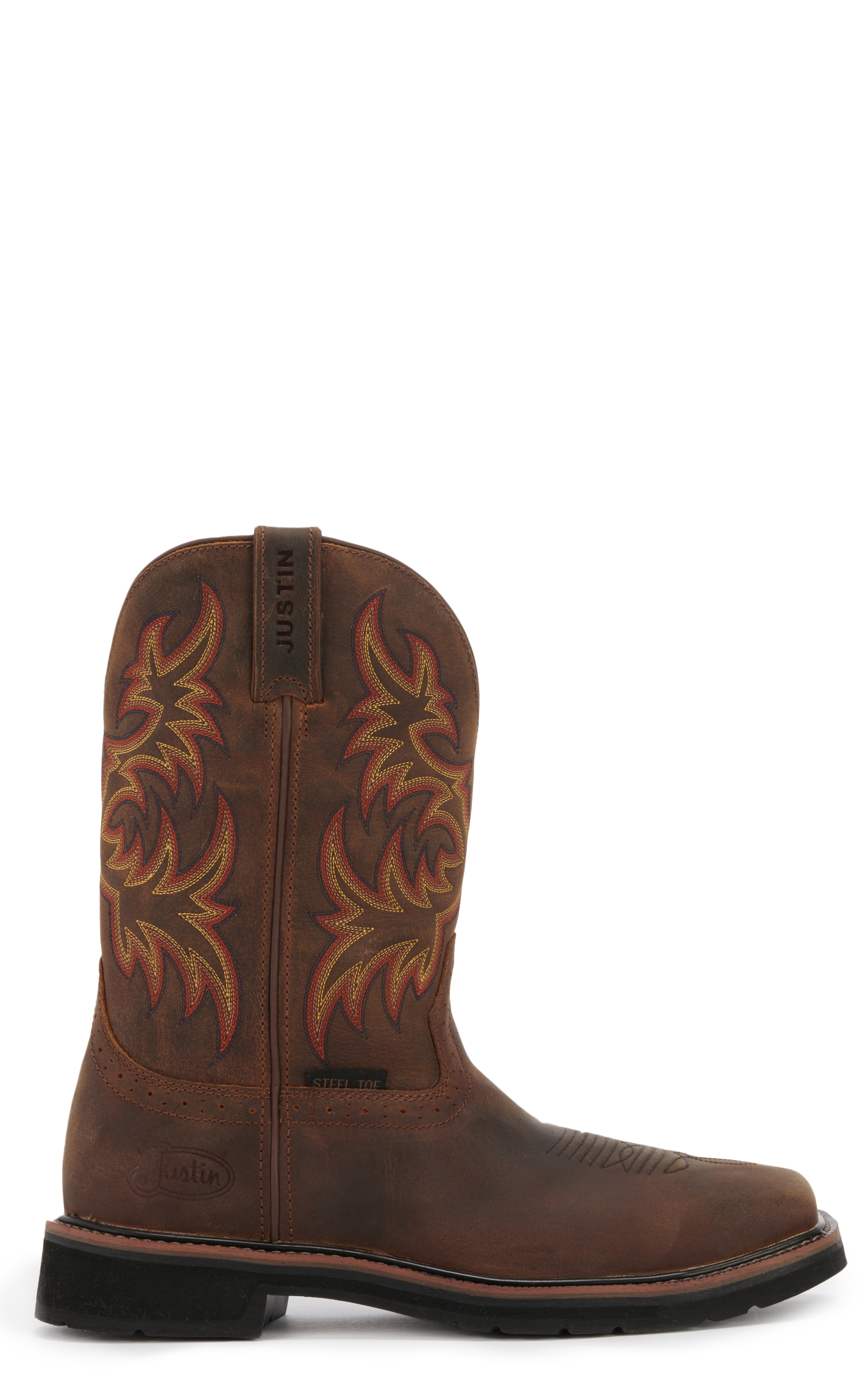 Justin Men's Stampede Driller Dark Brown Square Steel Toe Work Boot - Image 1