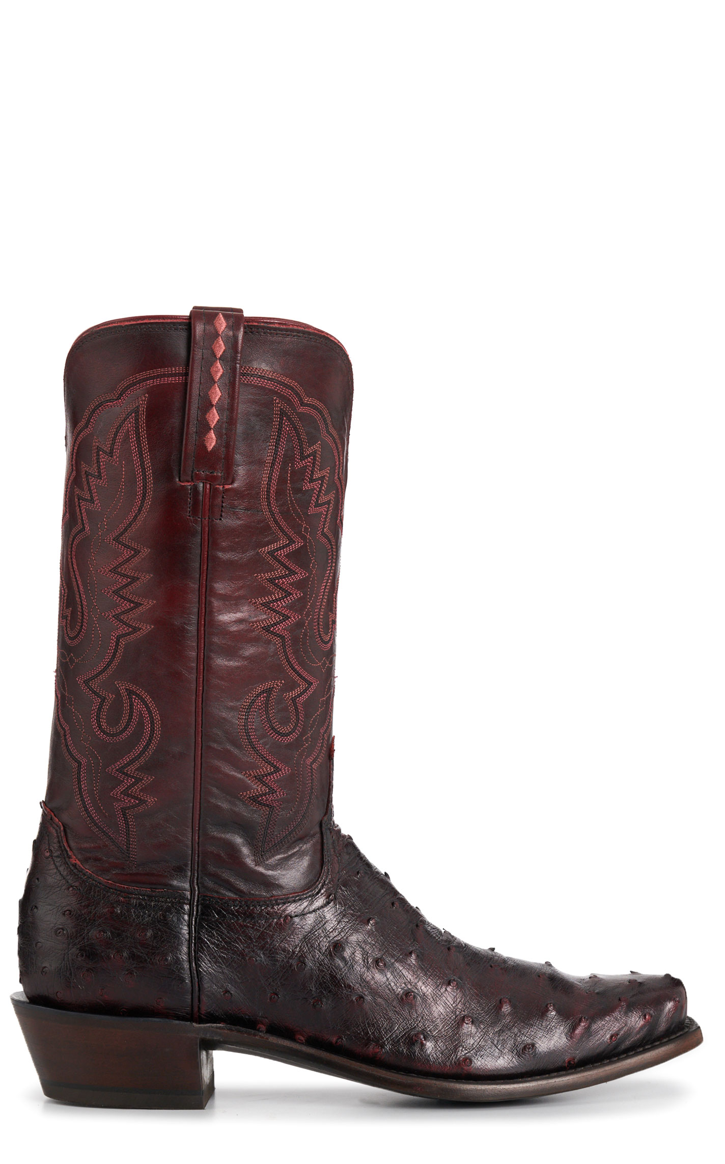 Lucchese Men’s Black Cherry Full Quill Ostrich 7 Toe Exotic Cowboy Boots - Image 1