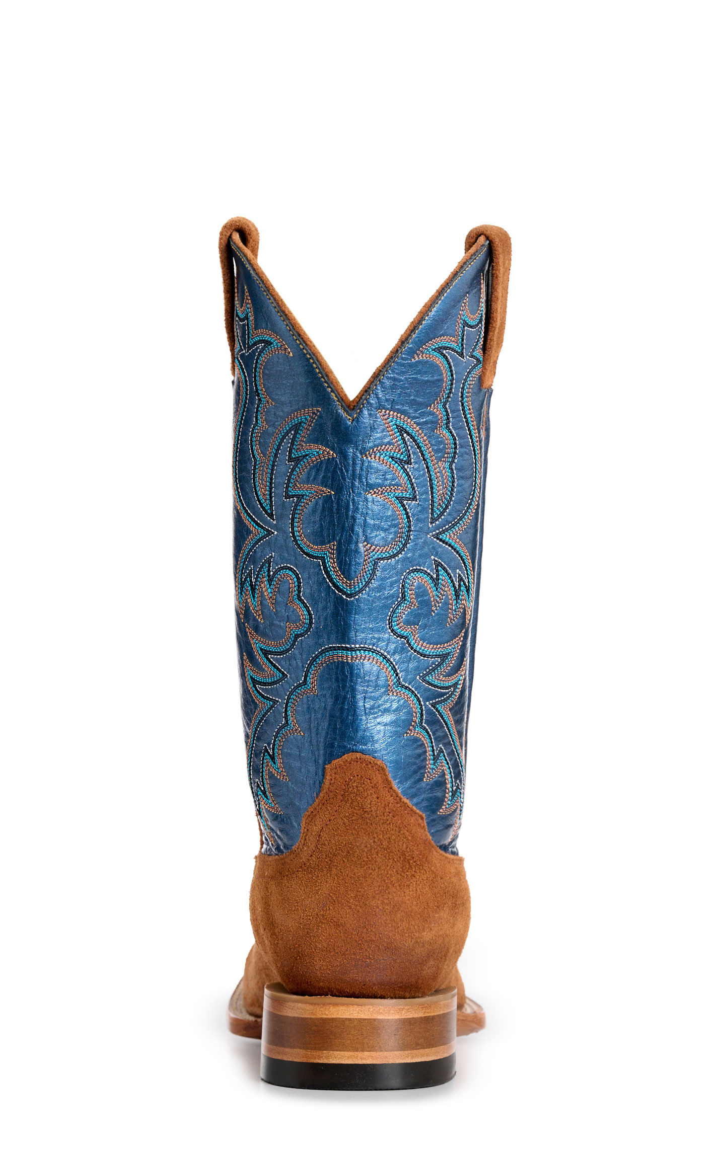 Cavender's Women's Cognac Suede Metallic Blue Wide Square Toe Cowboy Boots - Image 1