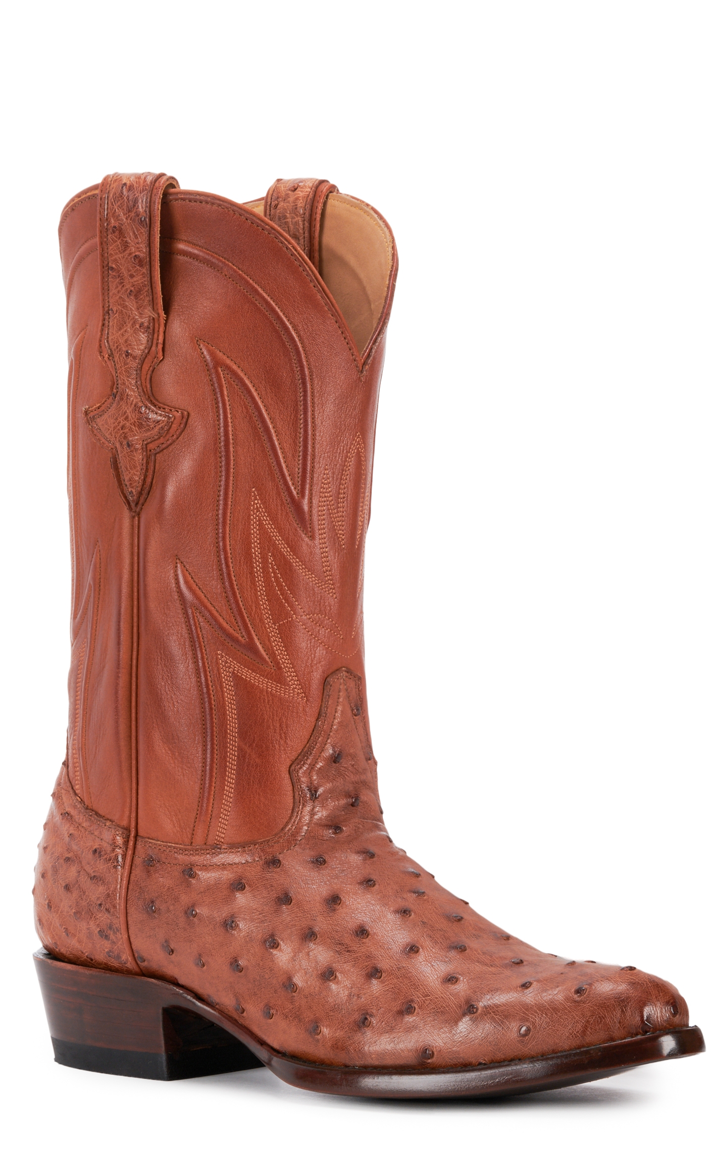 JRC & Sons Men's Jose Full Quill Ostrich Round Toe Exotic Cowboy Boot in Peanut Brittle - Image 1