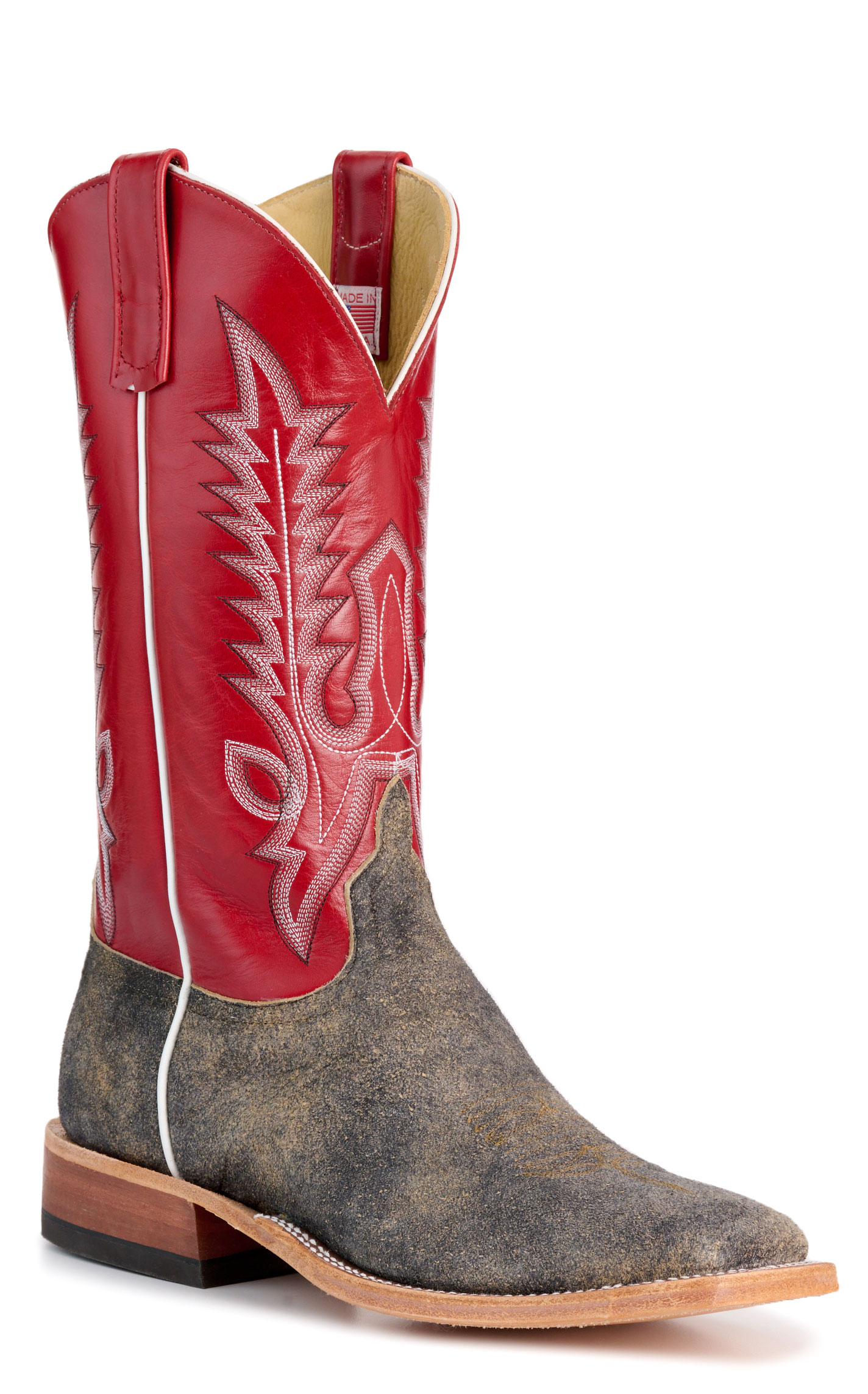 Anderson Bean Men's Brown and Red Wide Square Toe Cowboy Boots - Image 1