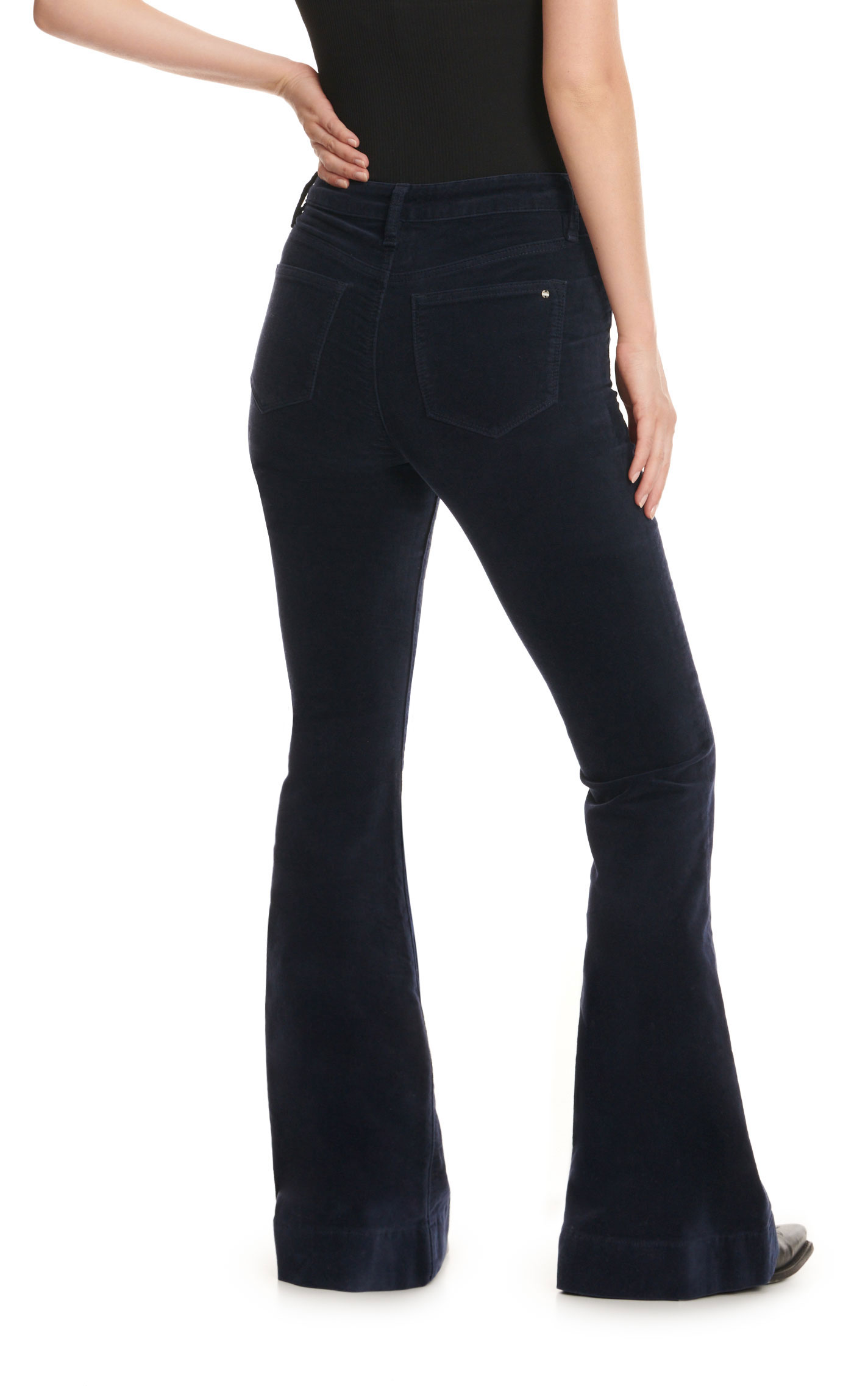 Mica Women's Navy Blue High Rise Velvet Flare Leg Jeans - Image 1