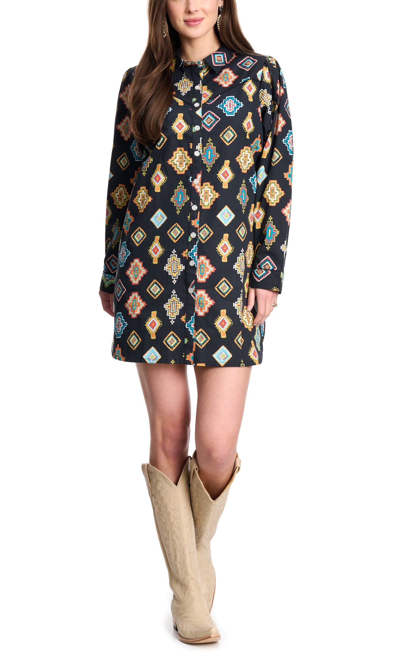 Rockin C Women's Black Aztec Western Shirt Dress - Image 1