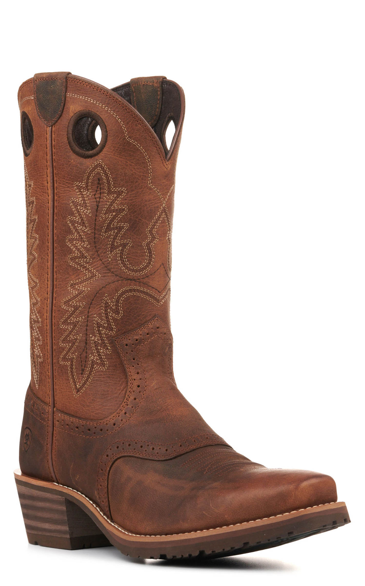 Ariat Men's Hybrid Roughstock Sorrel Crunch Brown Punchy Square Toe Cowboy Boots - Image 1