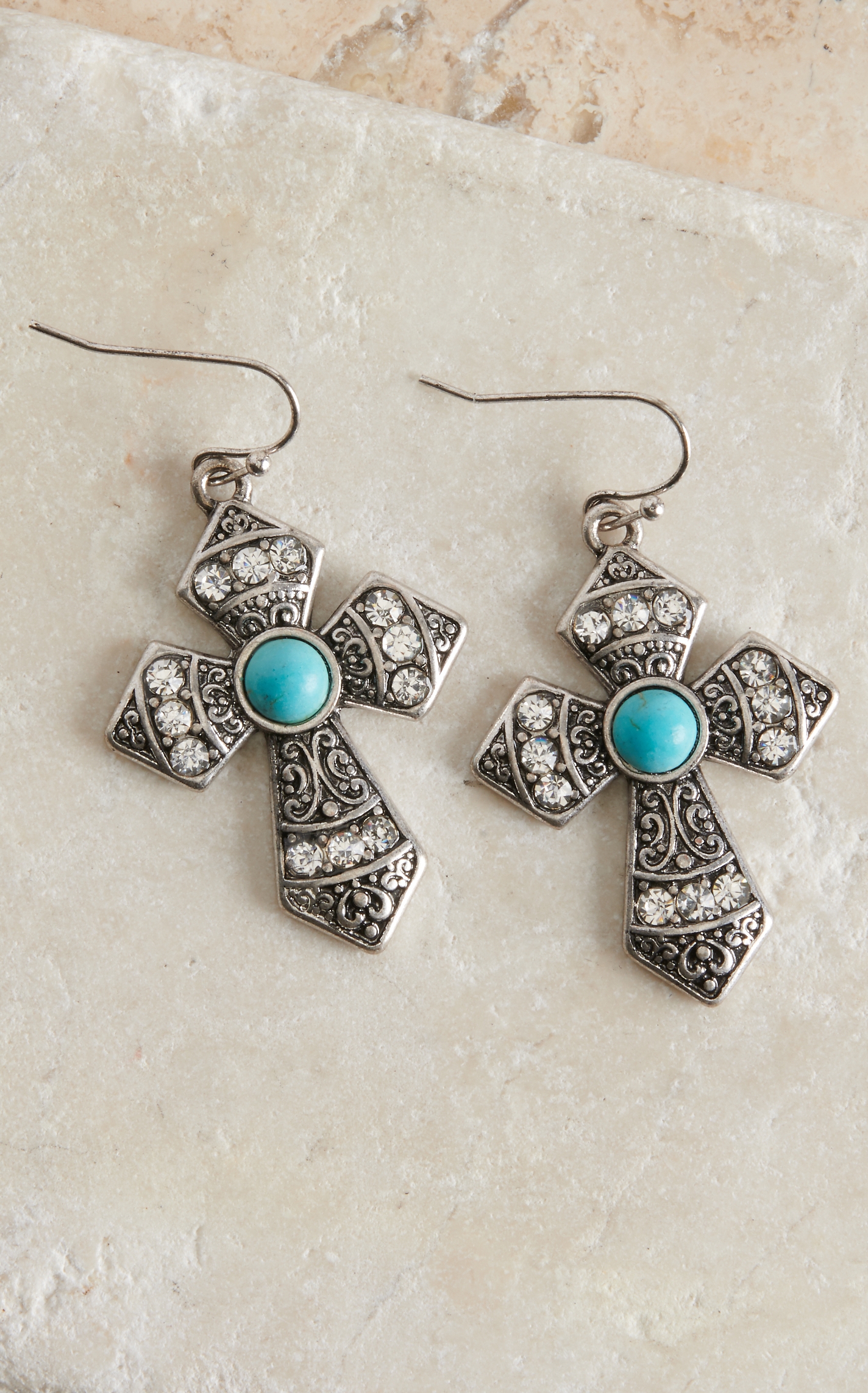 Blazin Roxx Silver and Turquoise Cross Earrings - Image 1