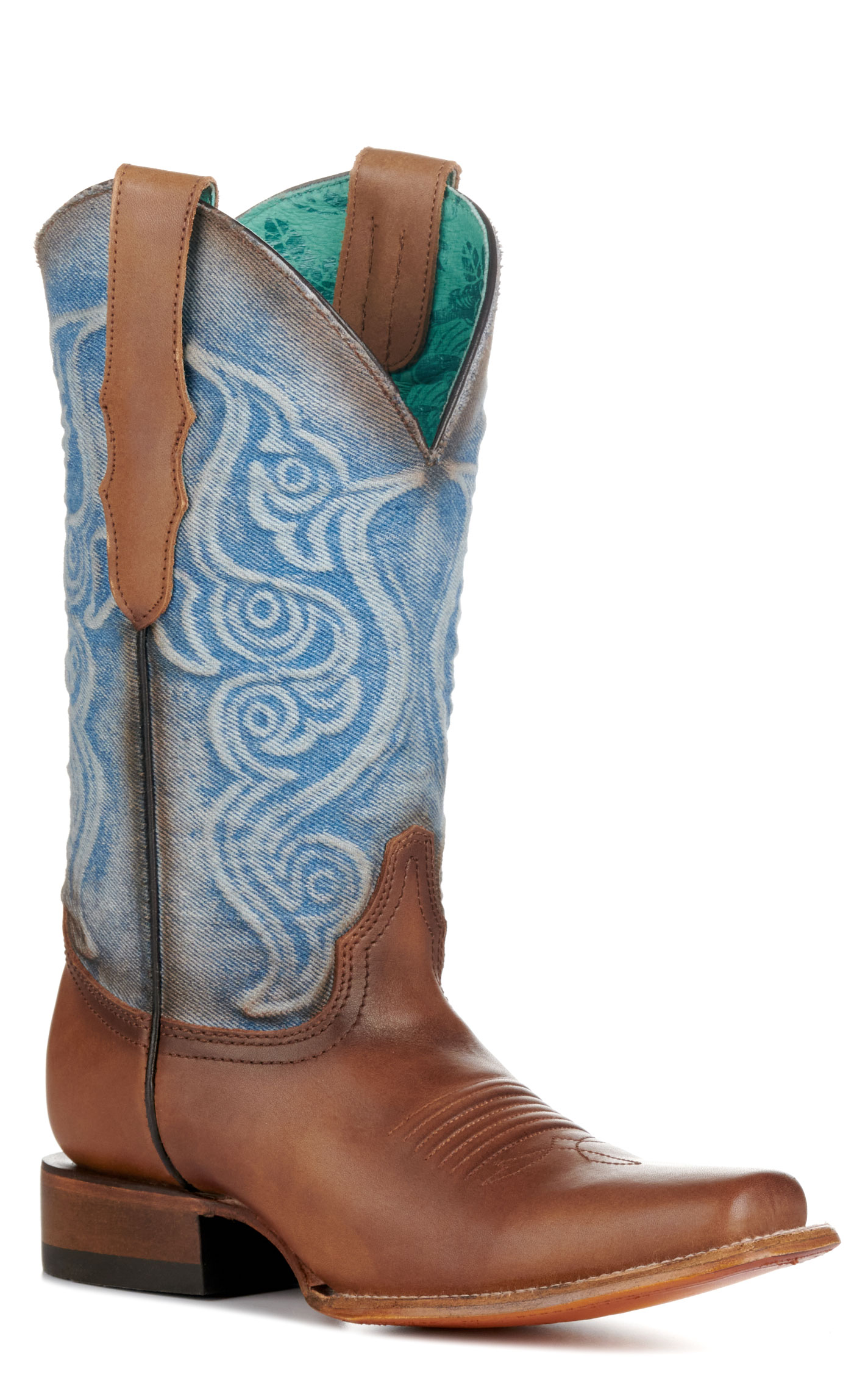 Corral Women's Light Denim and Saddle Brown Square Toe Cowboy Boots - Image 1