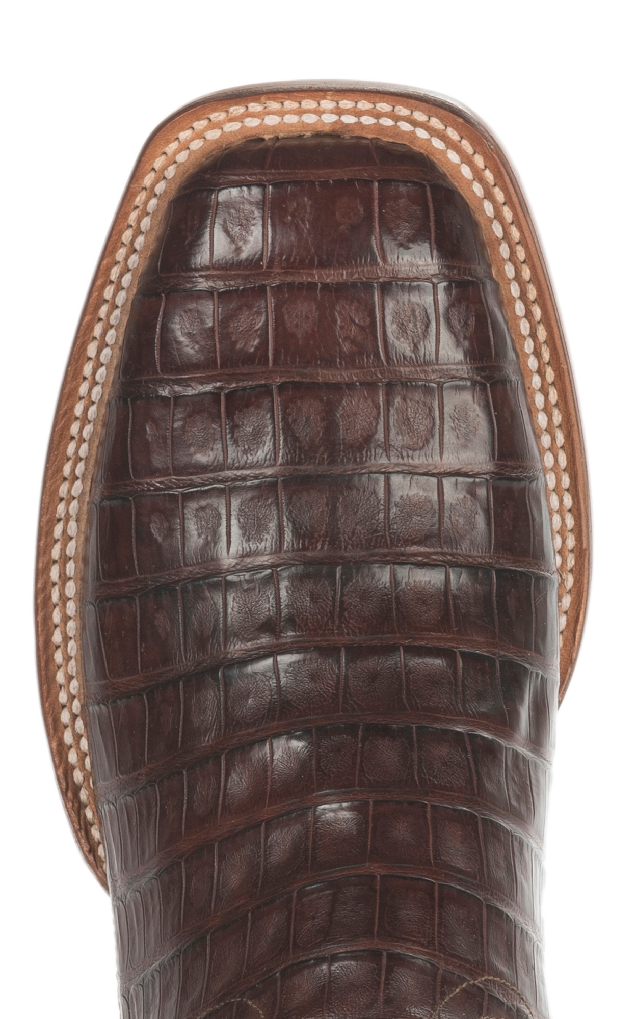 Lucchese Men's 1883 Barrel Brown Caiman Tail and Smooth Ostrich Square Toe Exotic Cowboy Boots - Image 1