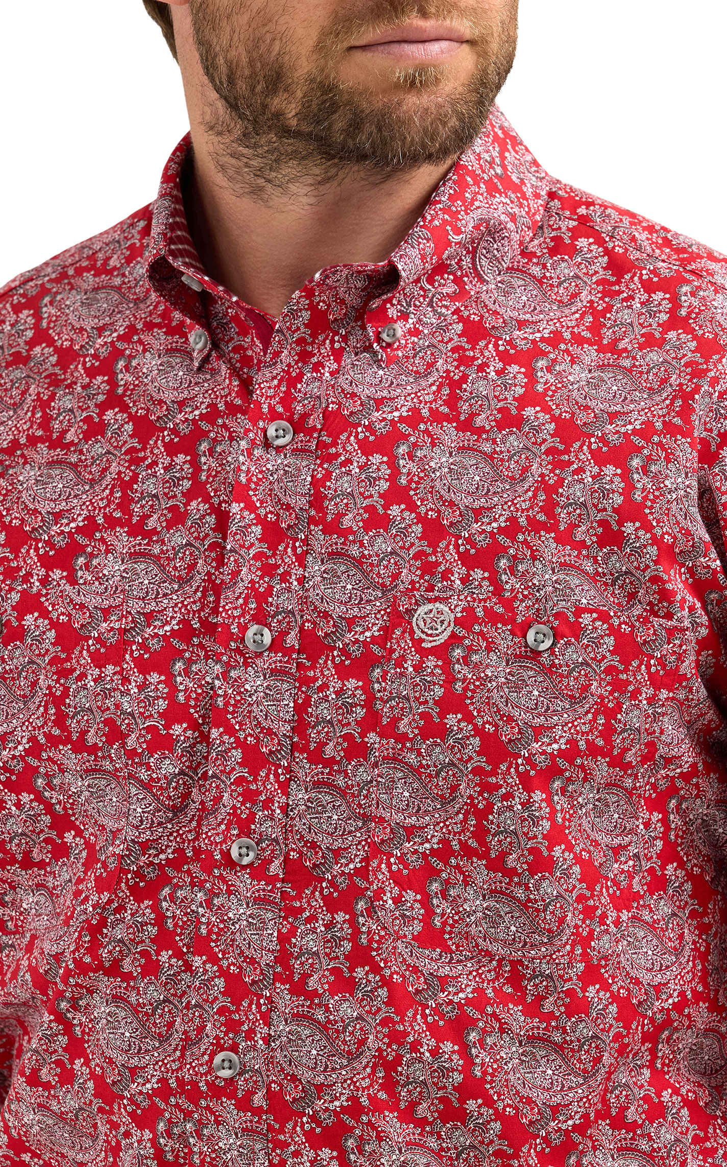 Wrangler Men's George Strait Collection Red Paisley Western Shirt - Image 1