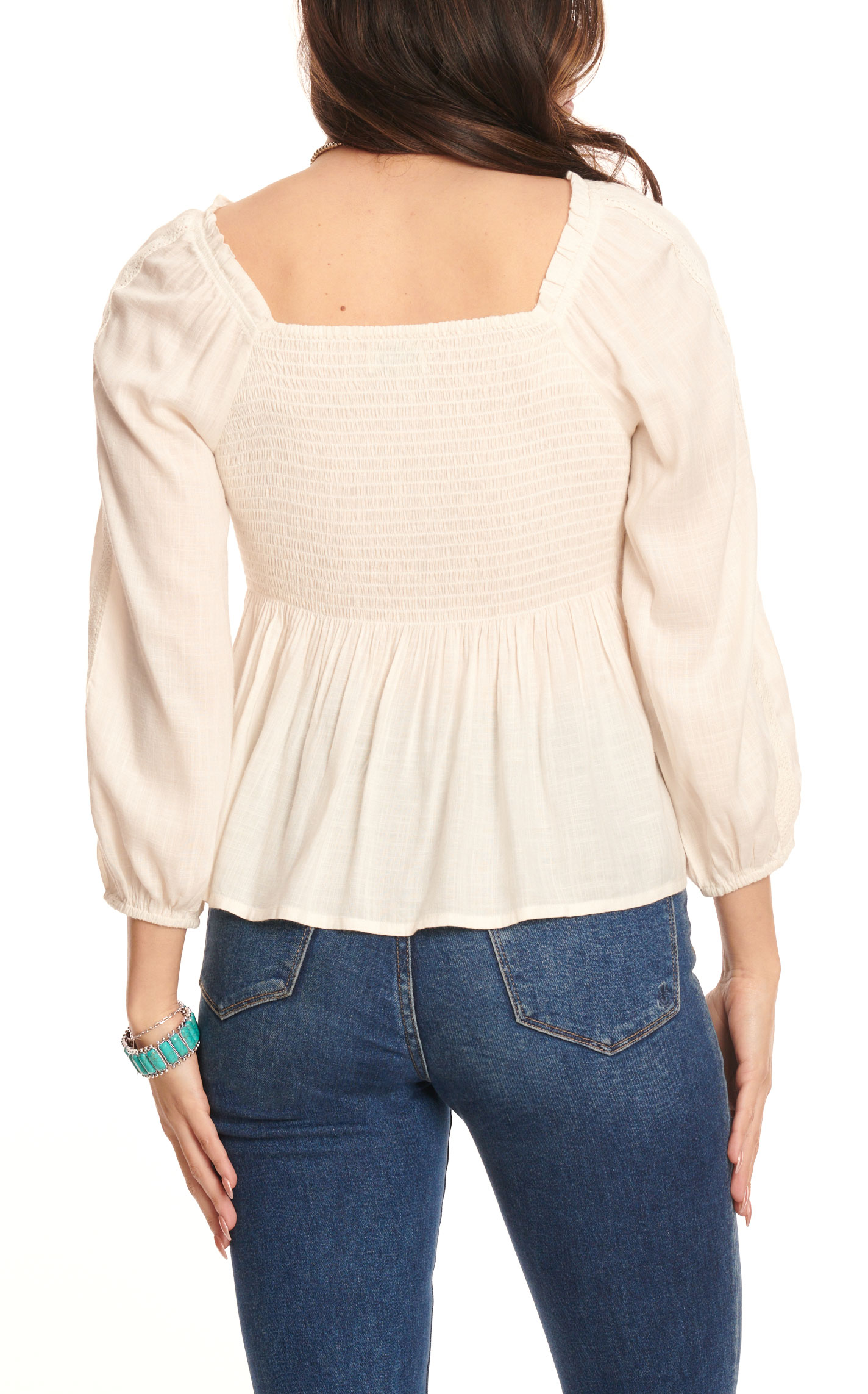 Rockin' C Women's Ivory with Tie Long Sleeve Top - Image 1