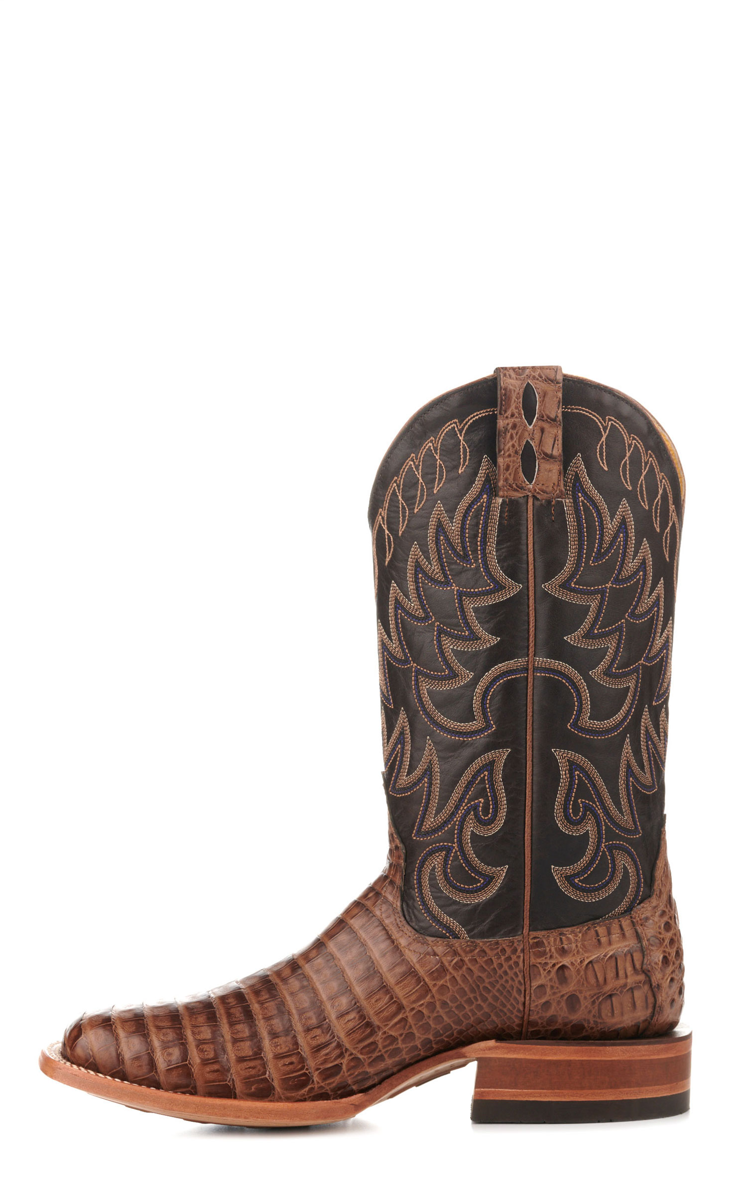 Cavender's Men's Chocolate and Chestnut Caiman Belly Wide Square Toe Cowboy Boots - Image 1