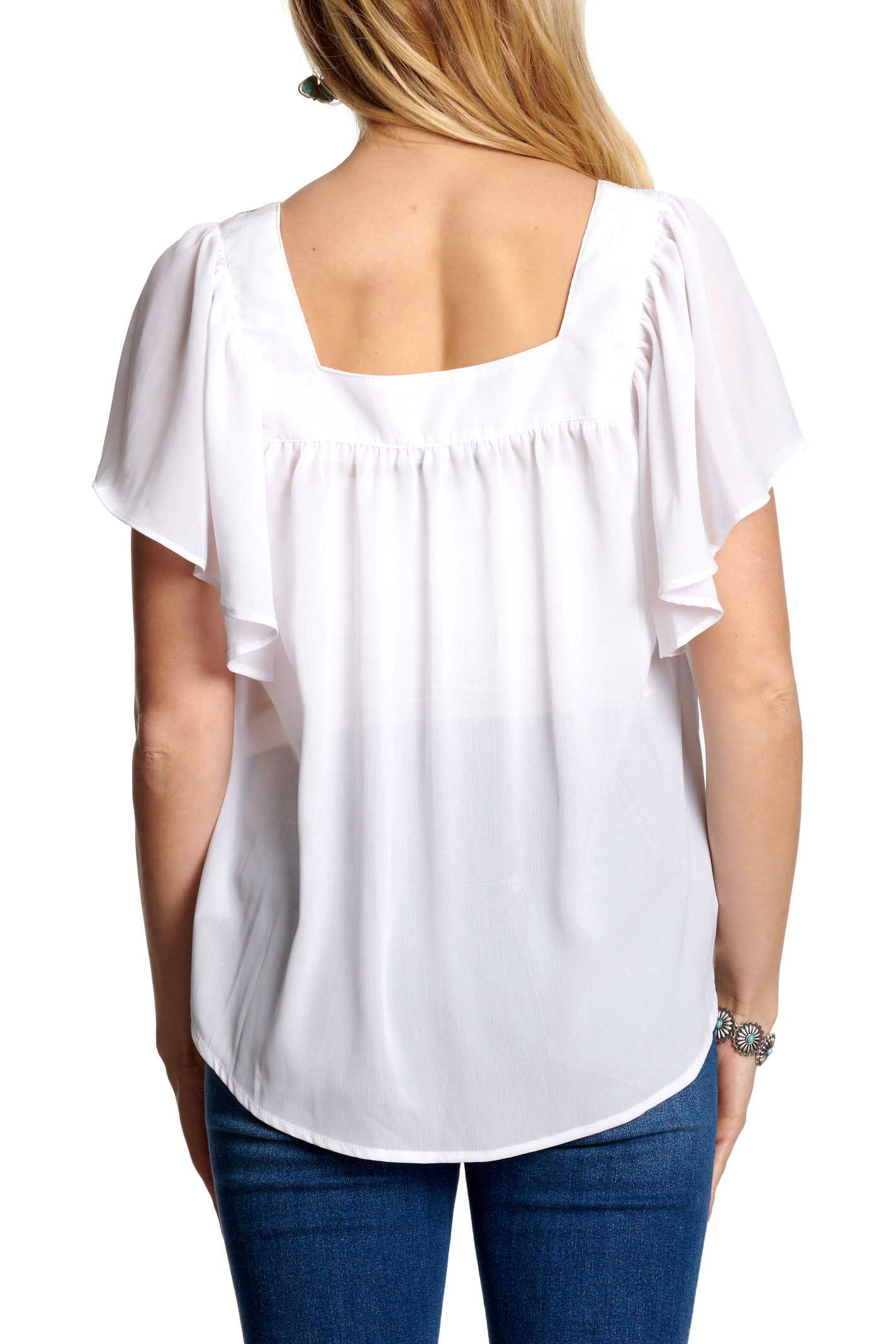 Cowgirl Hardware Women's White Flutter Sleeve Top - Image 1