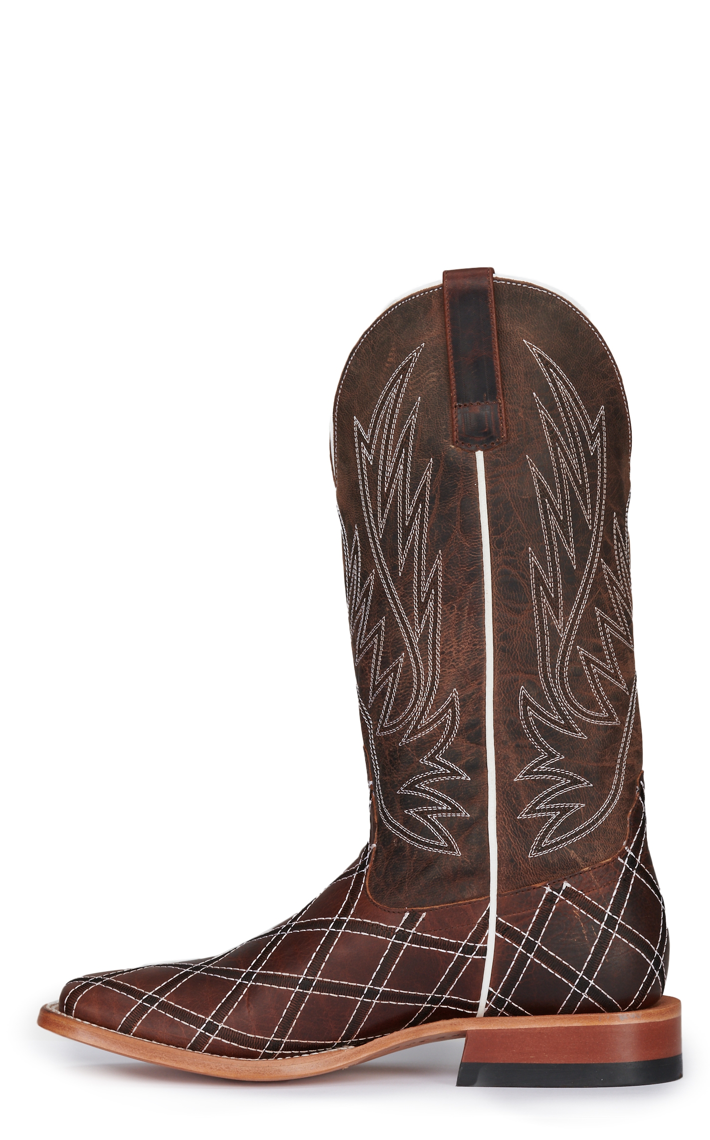 Anderson Bean Men's Horse Power Distressed Brown with Moka Zigzag Patchwork Square Toe Cowboy Boots - Image 1