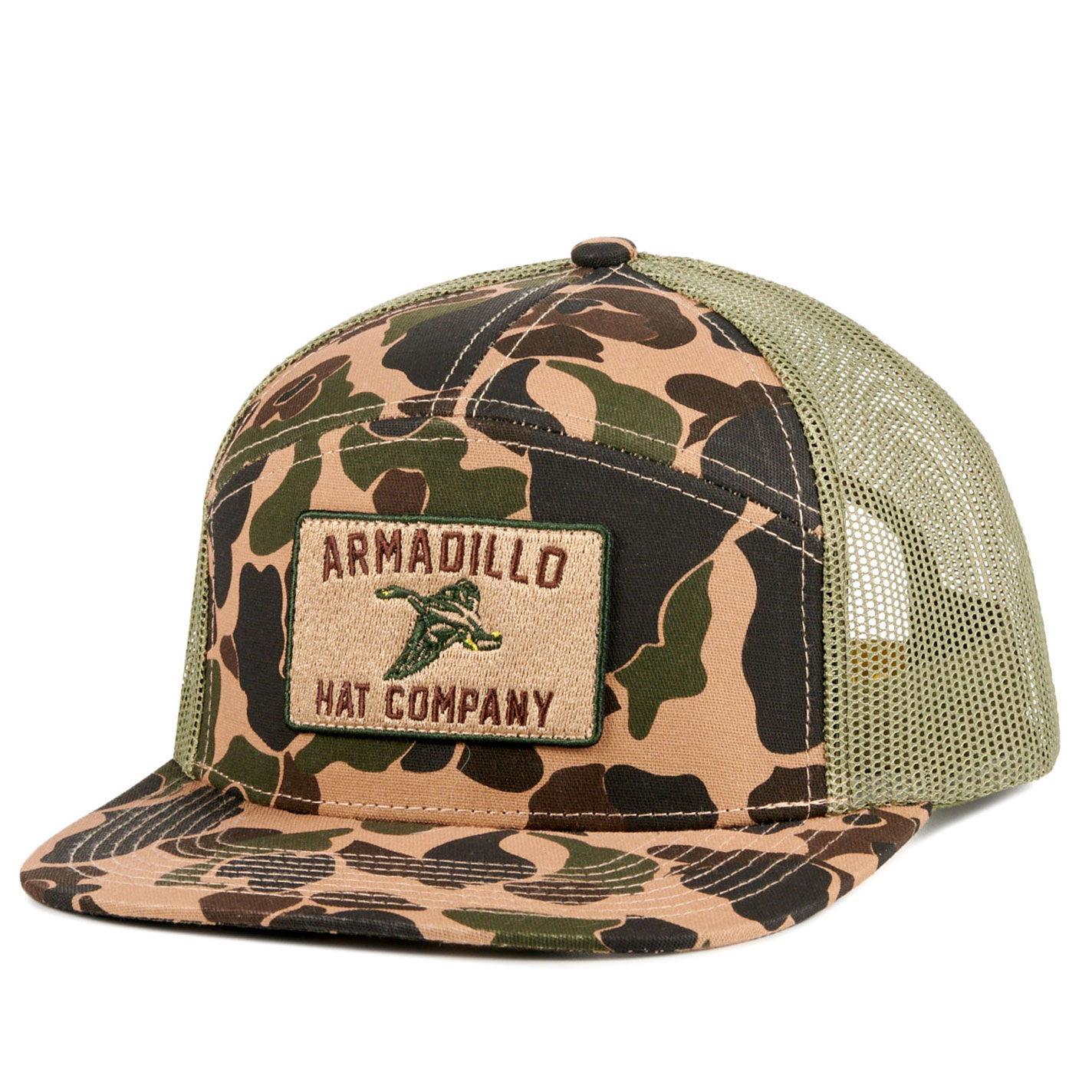 Armadillo Hat Co. Old School Camo Sage & Duck Logo Patch Cap - Image 1