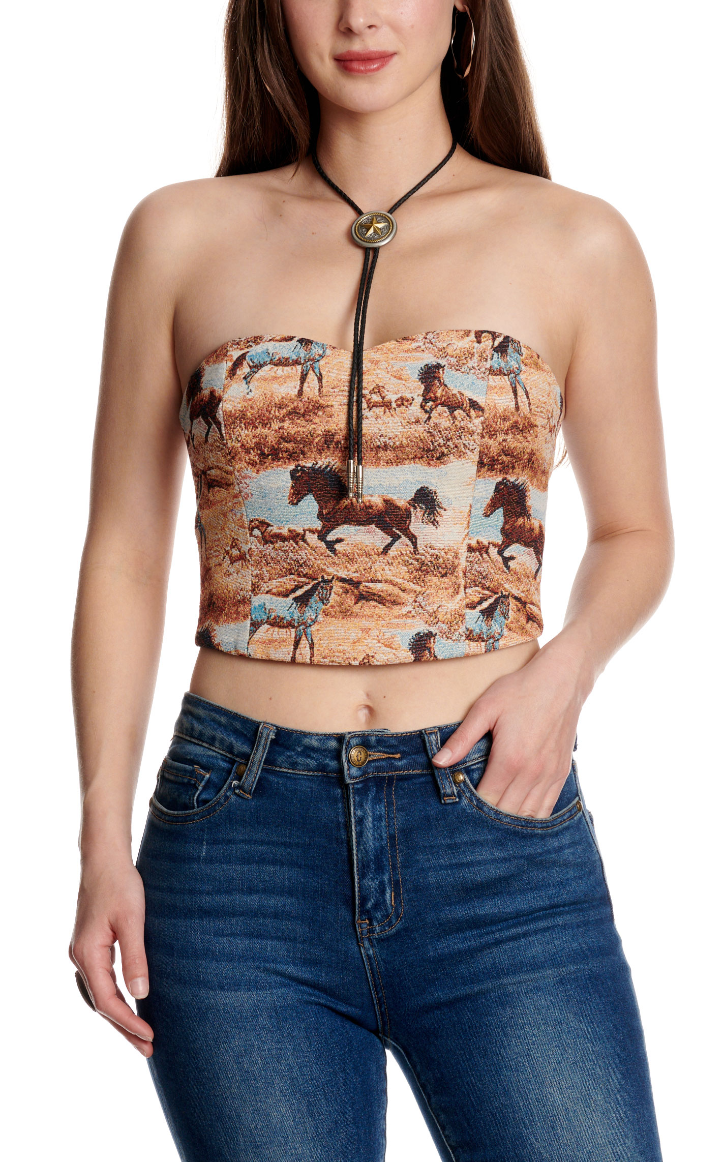 Blue B Women's Brown Multi Horse Bustier Top - Image 2