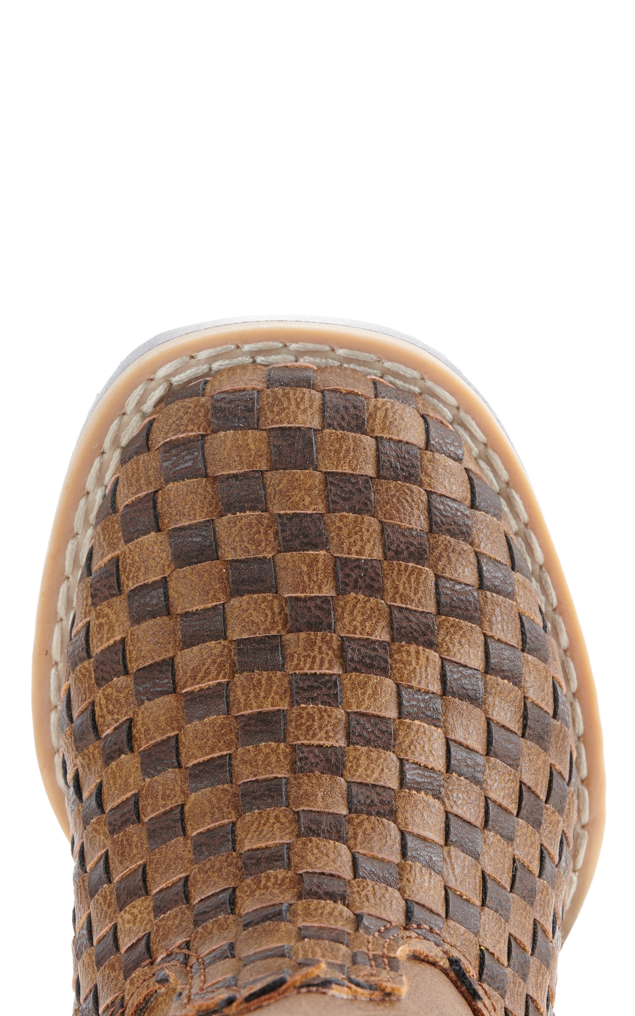Twister Toddler Brown and Tan Basketweave Wide Square Toe Boots - Image 1