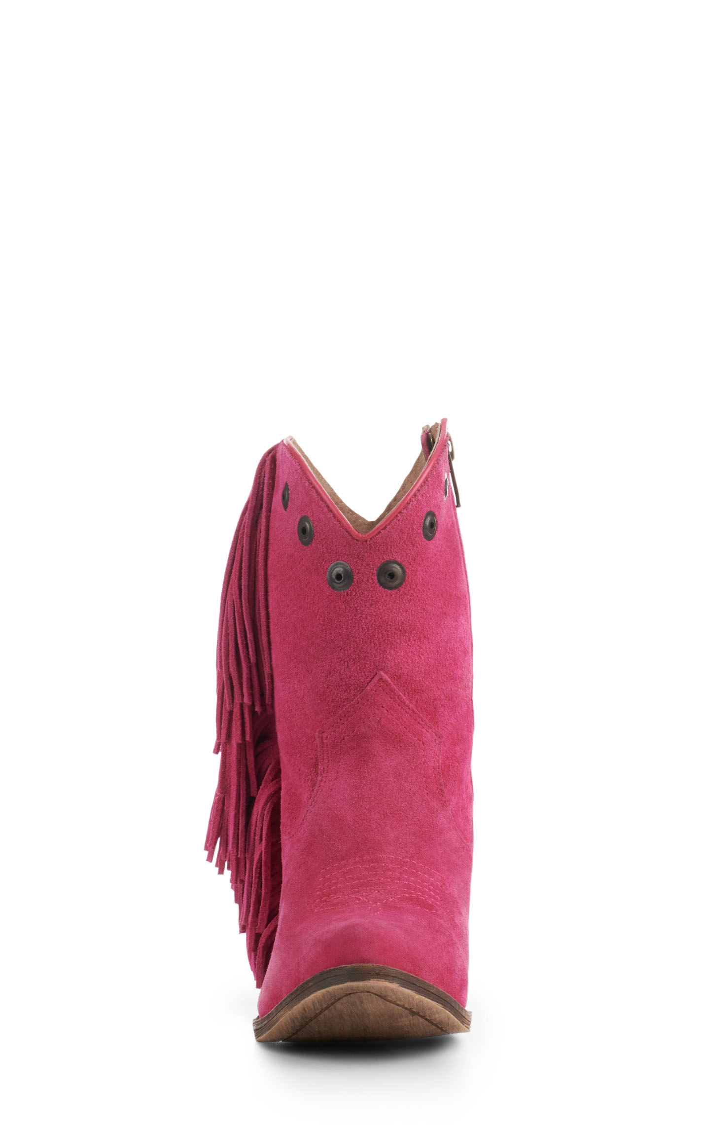 Circle G by Corral Women's Pink Suede with Fringe and Studs Pointed Toe Booties - Image 1
