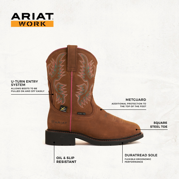 Ariat Women's Krista Dark Brown Met Guard Wide Square Steel Toe Work Boots - Image 1