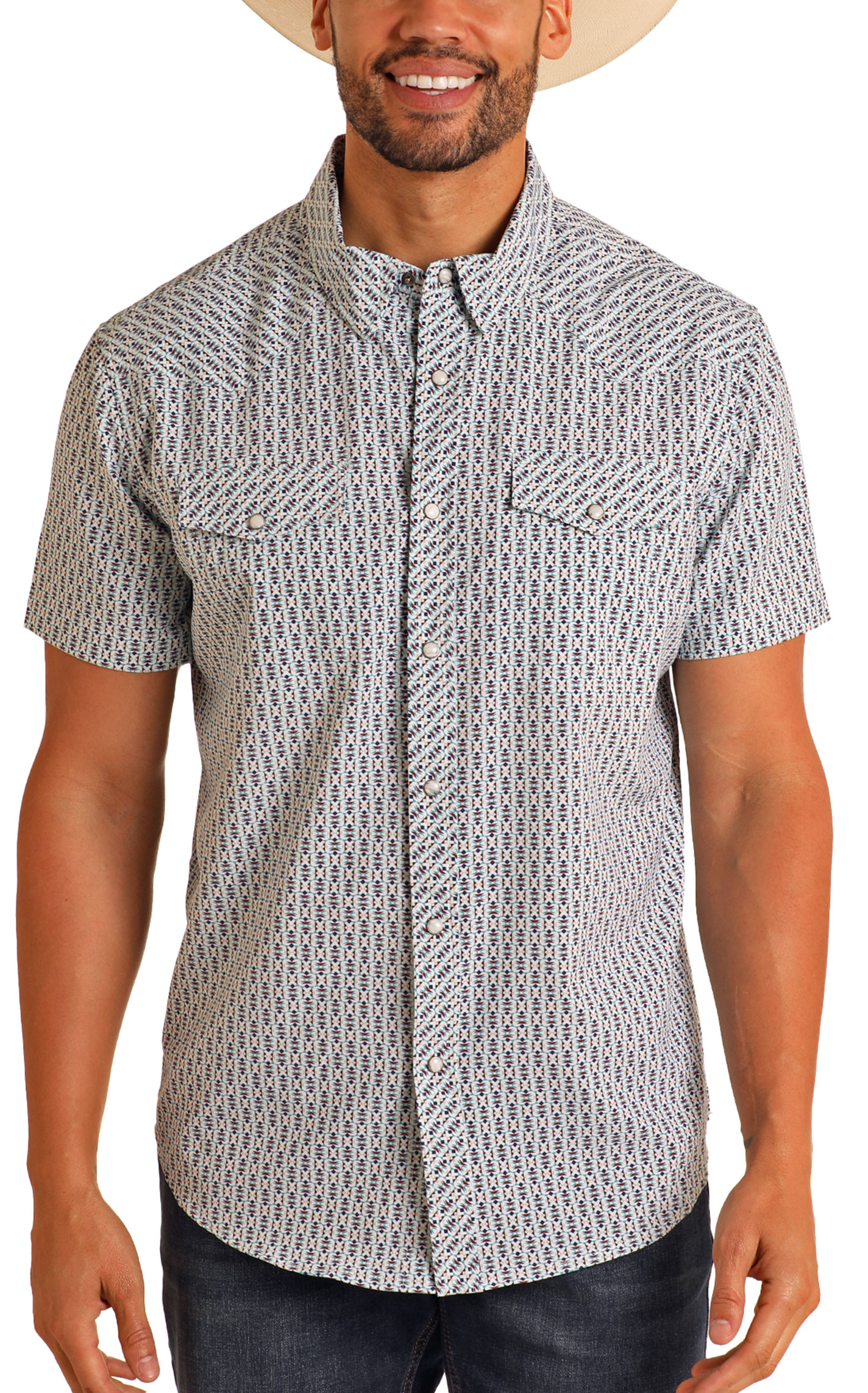 Panhandle Performance Men's Navy & Burgundy Geo Shirt - Image 1