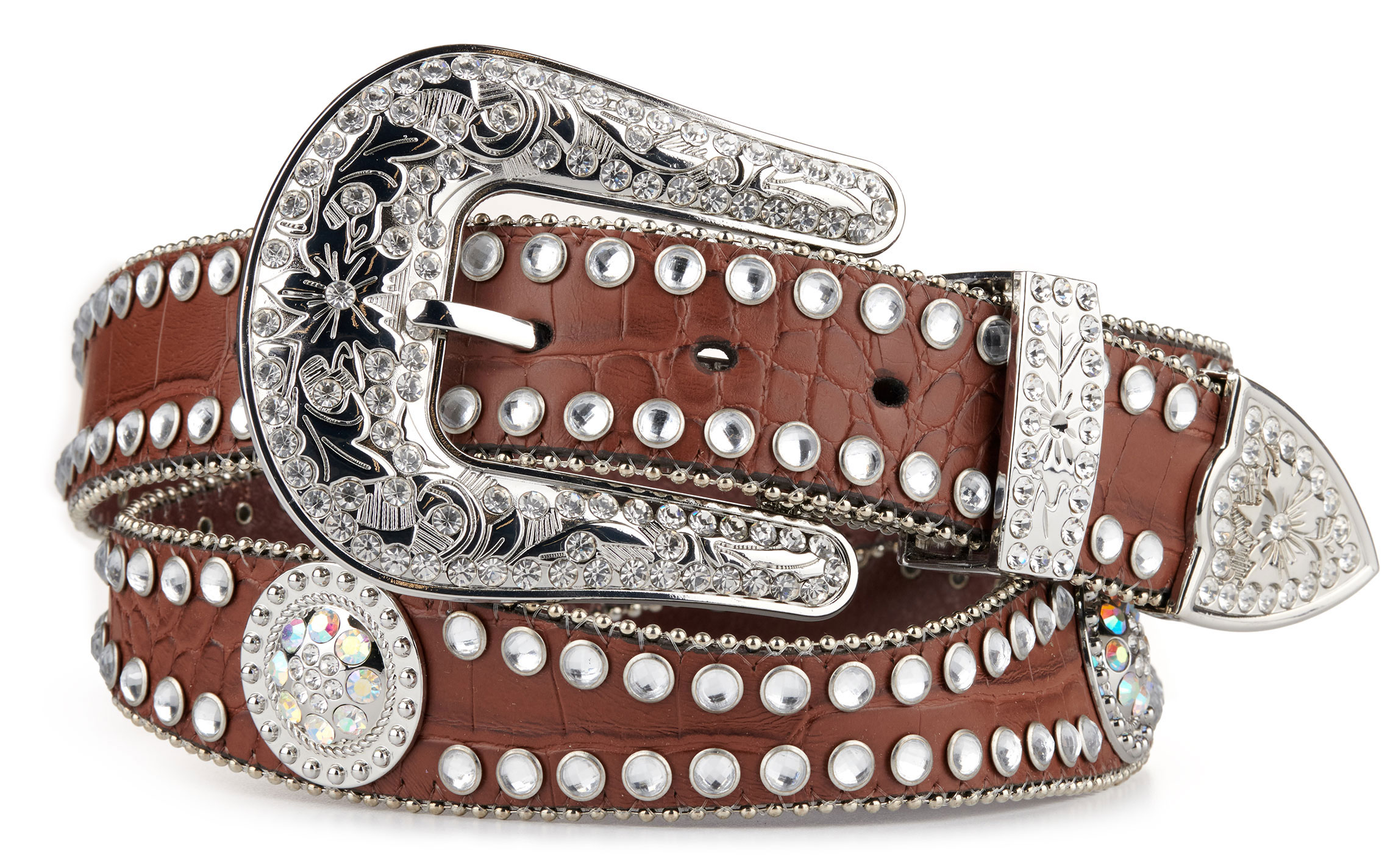 Blazin Roxx Women's Brown Croc Print with Rhinestone Western Belt - Image 1