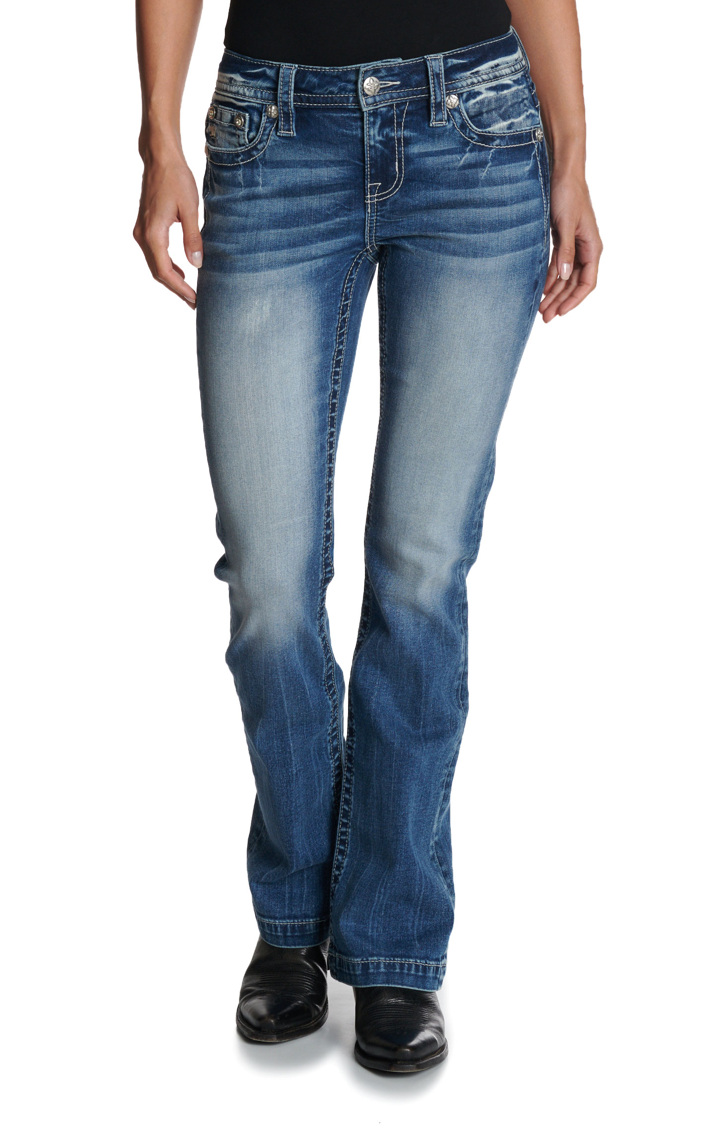 Miss Me Women's Medium Wash Pale Pink Wing Pocket 30\