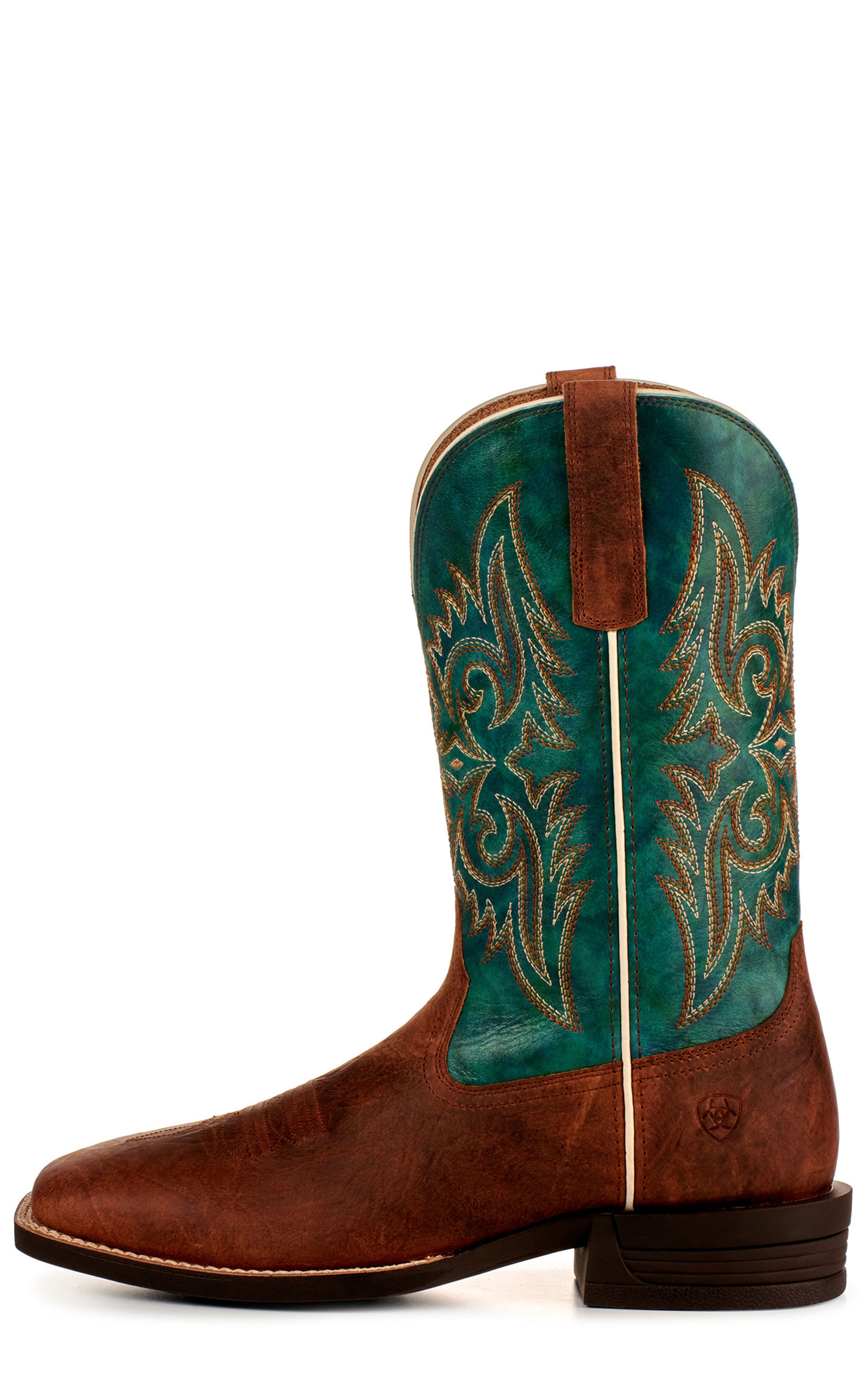 Ariat Men's Wild Thang Fiery Brown and Emerald Green Shock Shield Wide Square Toe Cowboy Boots - Image 1