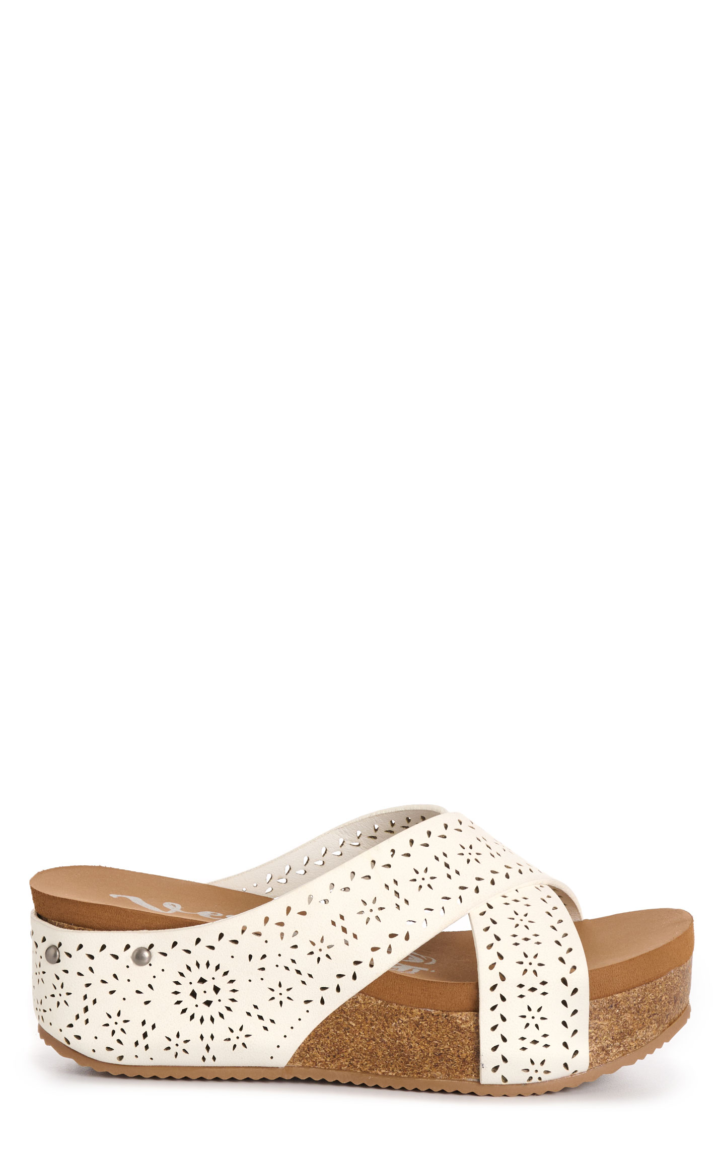 Very G Women's White Suede Floral Capri Wedge Sandal - Image 1