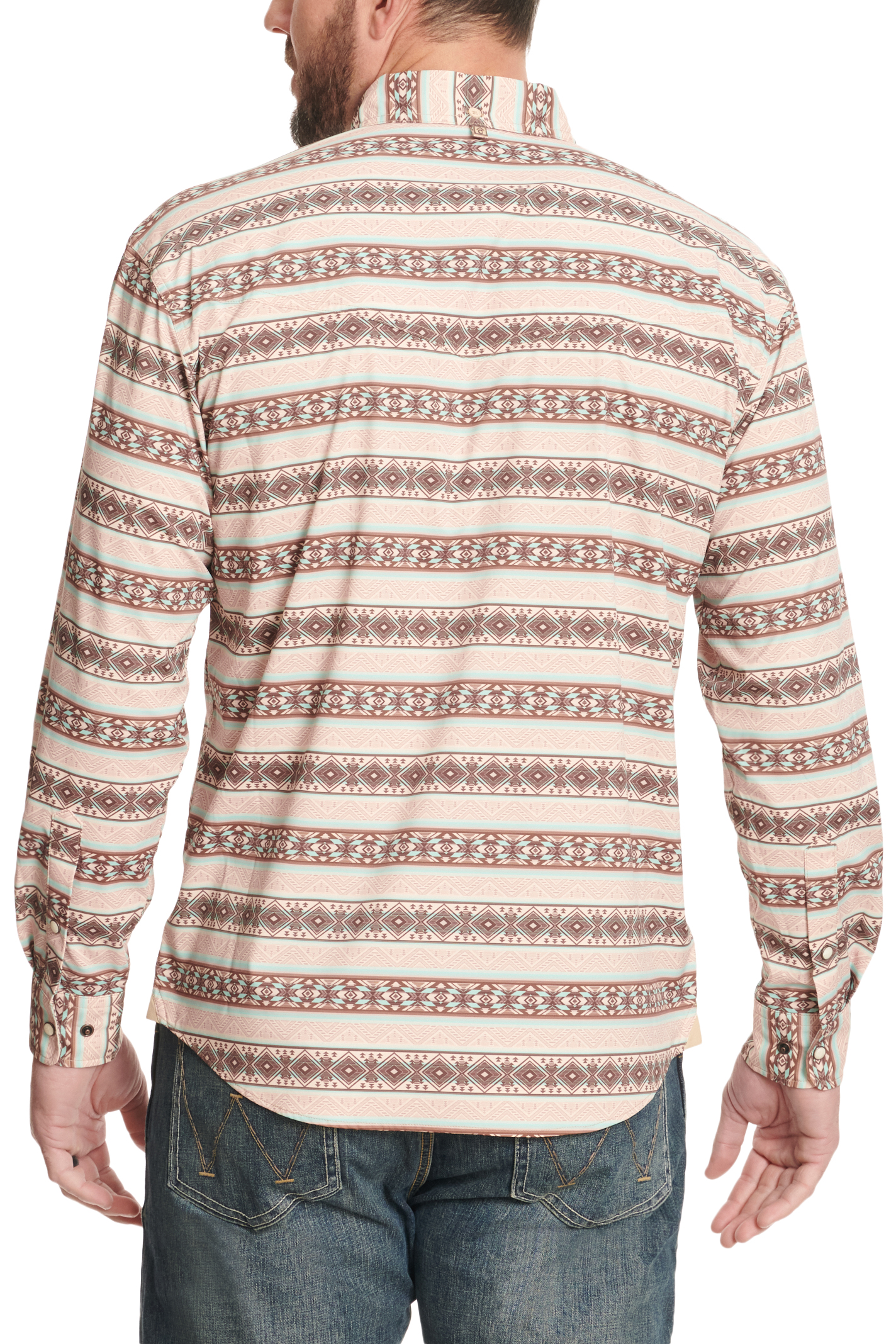 Rafter C Outdoors Men's Sand & Sea Green Aztec Print Fishing Shirt - Image 1