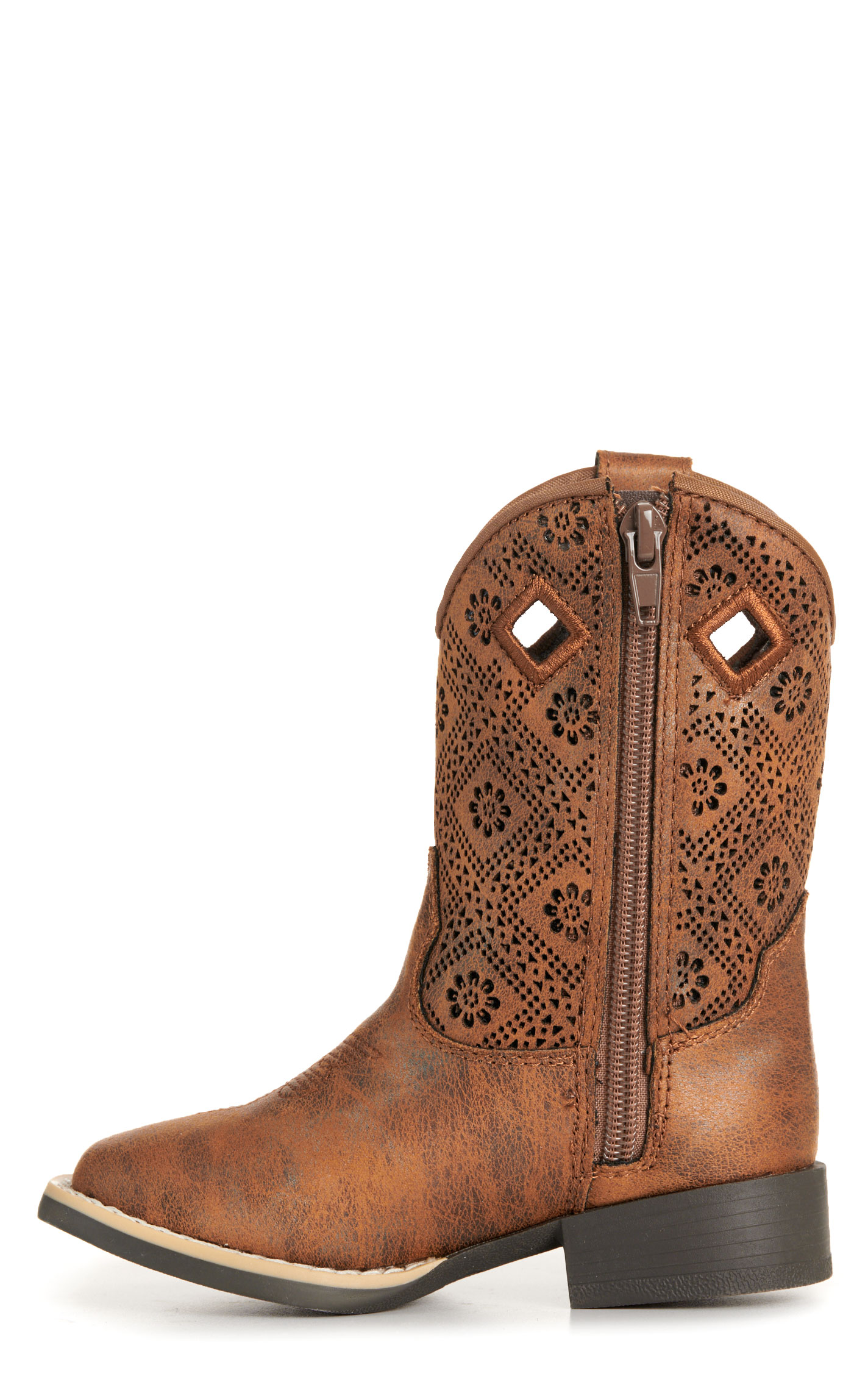 Twister Toddler Prue Caramel Perforated Floral Square Toe Boots - Image 1