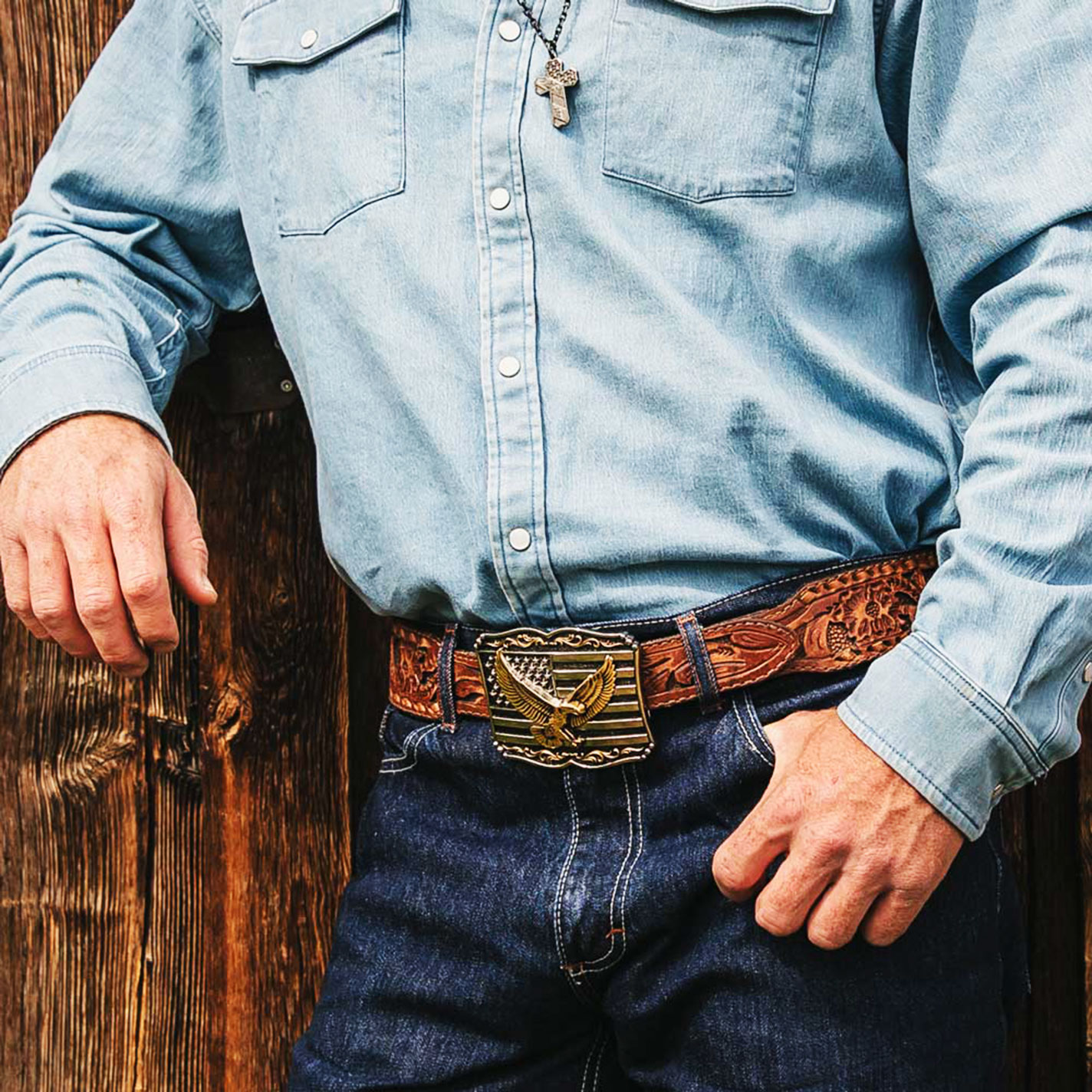 Attitude by Montana Silversmiths Large Silver Flag & Gold Eagle Belt Buckle - Image 1