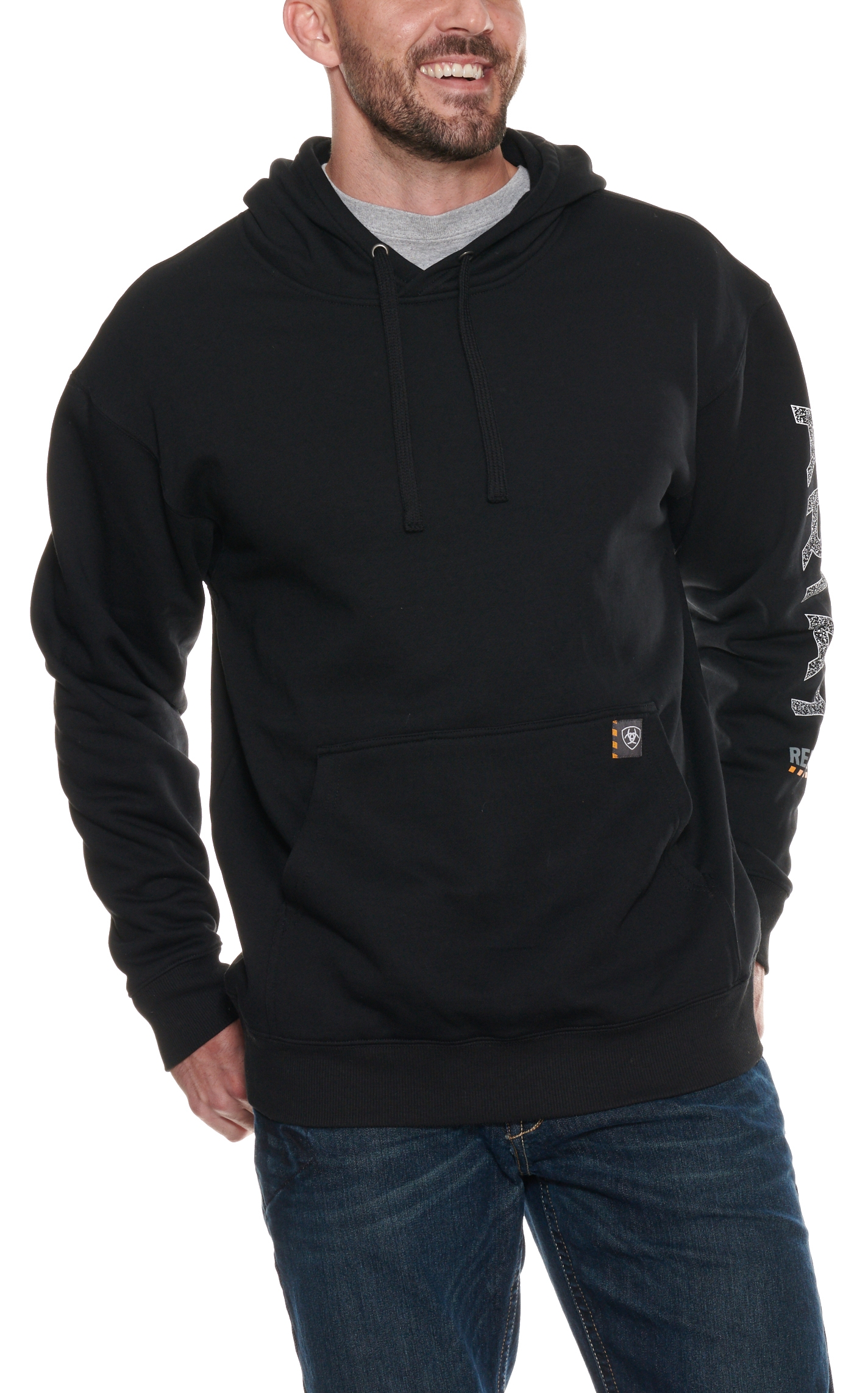 Ariat Rebar Men's Black and Orange Roughneck Hoodie - Image 1