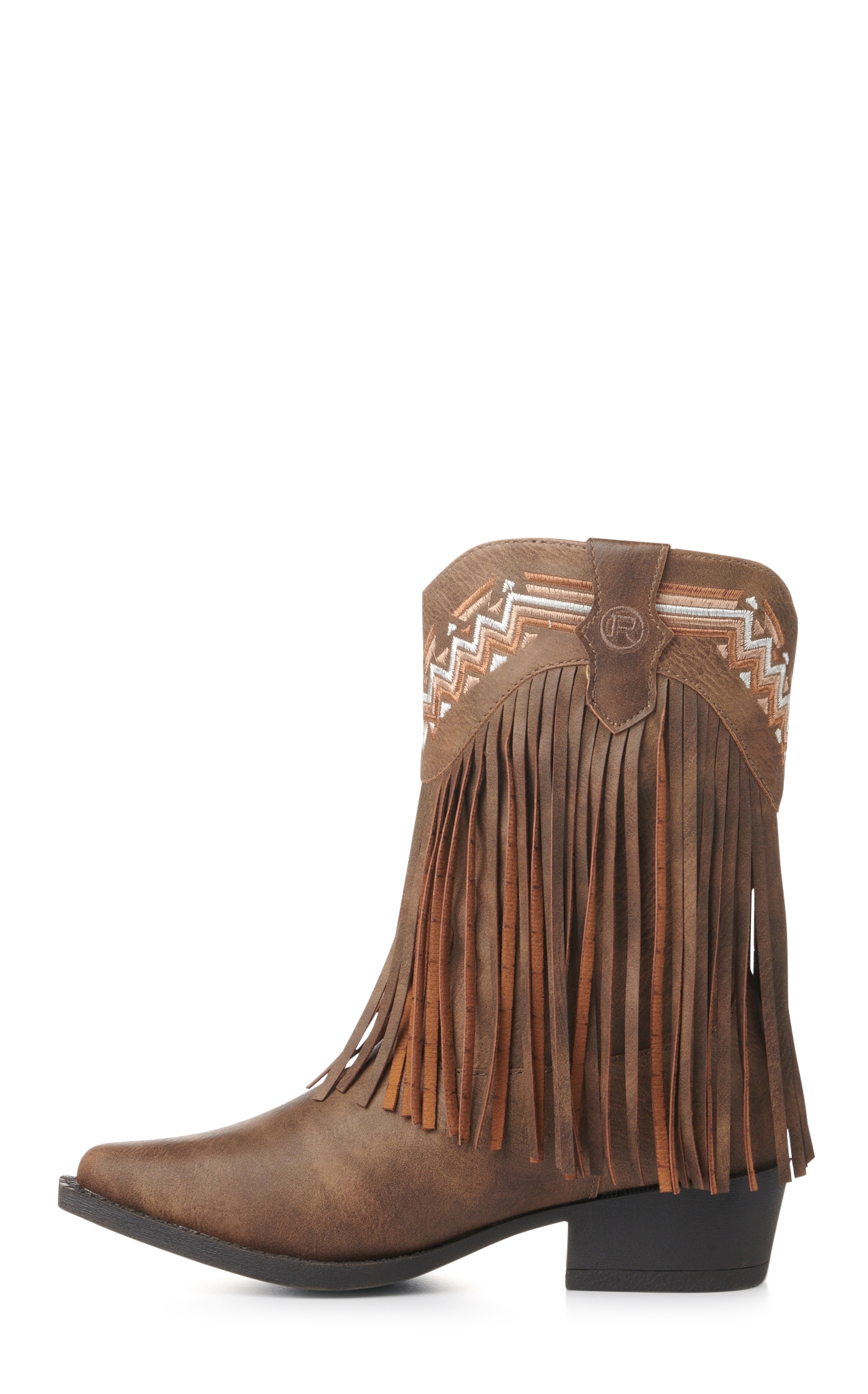 Roper Kids' Brown with Fringe and Embroidery Snip Toe Cowboy Boots - Image 1