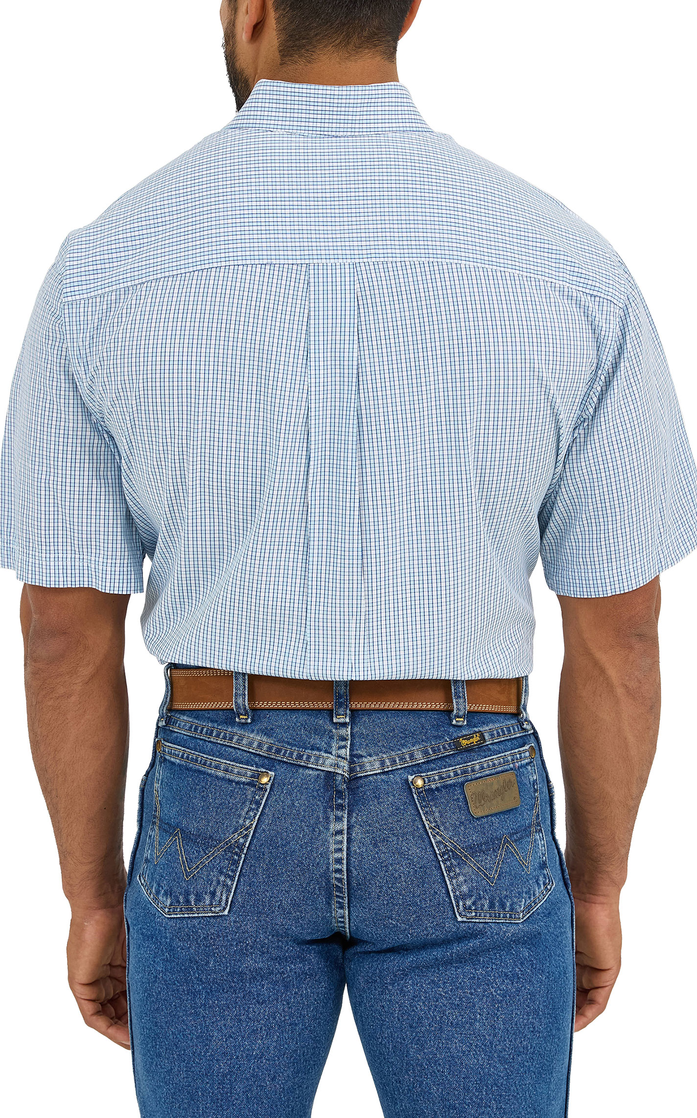Wrangler Men's George Strait Collection Blue Mini Plaid Western Shirt - Image 1