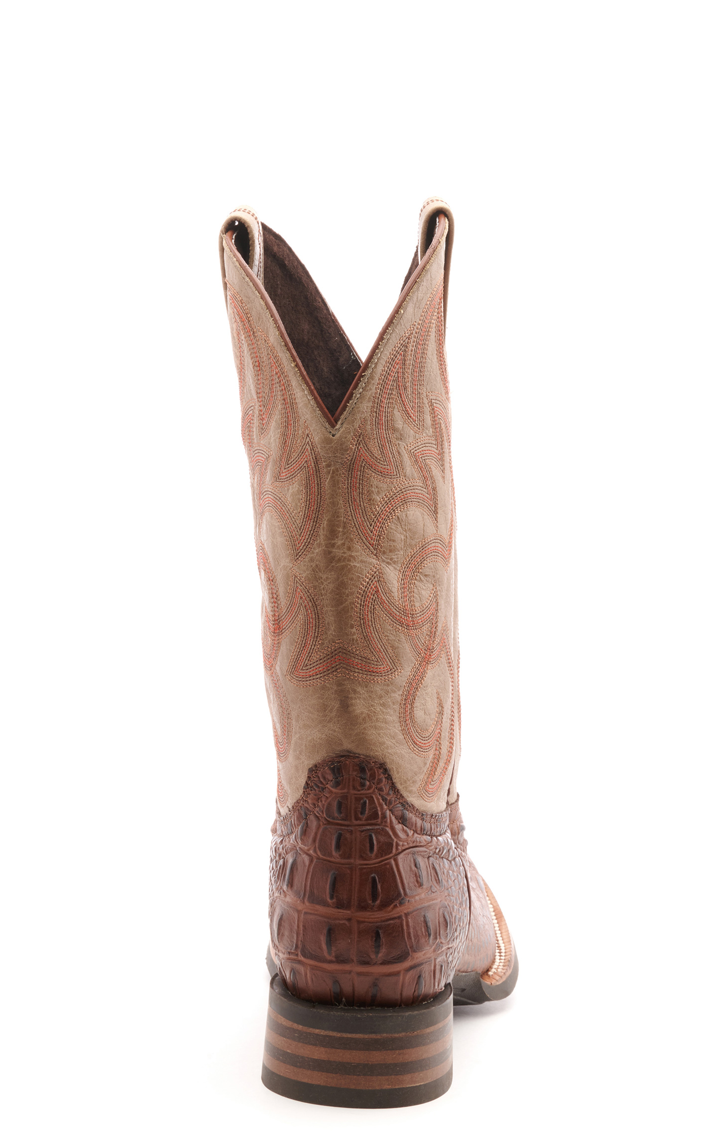 Cavender's Men's Intrepid Antique Cognac Hornback Alligator Print and Bone Wide Square Toe Cowboy Boot - Image 1