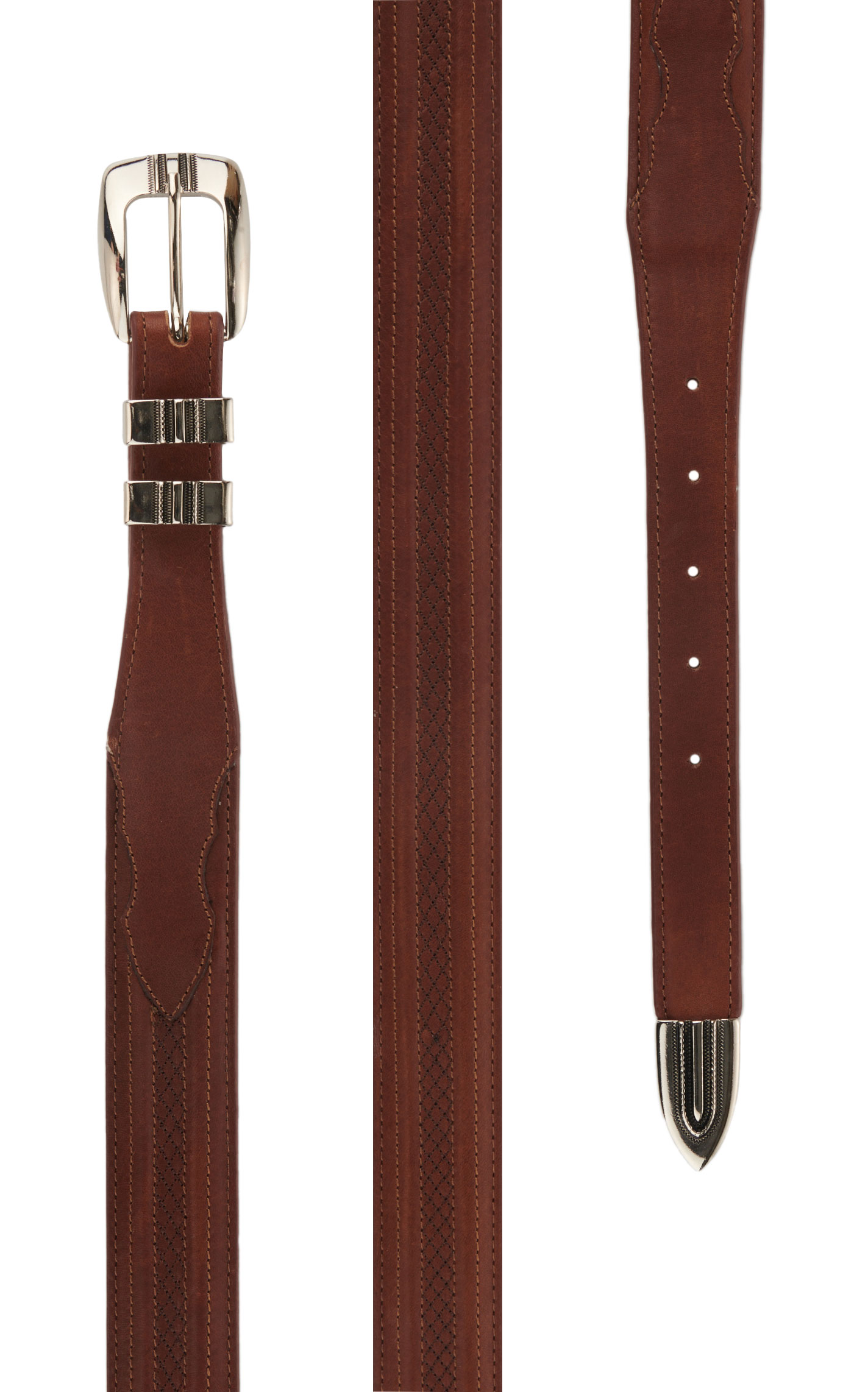 Cavender's Men's Brown Ranch Hand Leather Tapered with Crosshatch Pattern Western Belt - Image 1