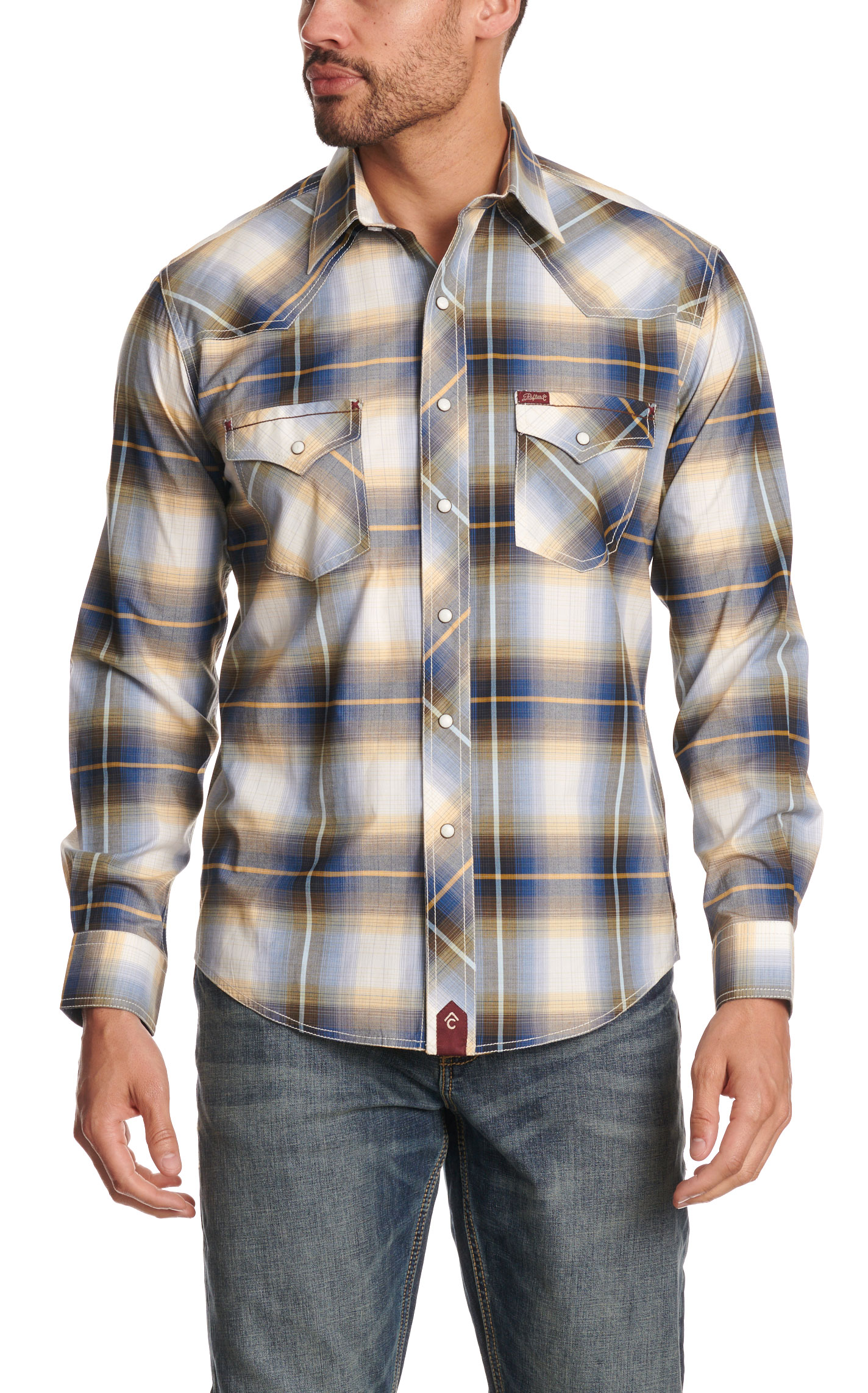 Rafter C Red Dirt Men's Blue Brown & Cream Plaid Western Shirt - Image 2