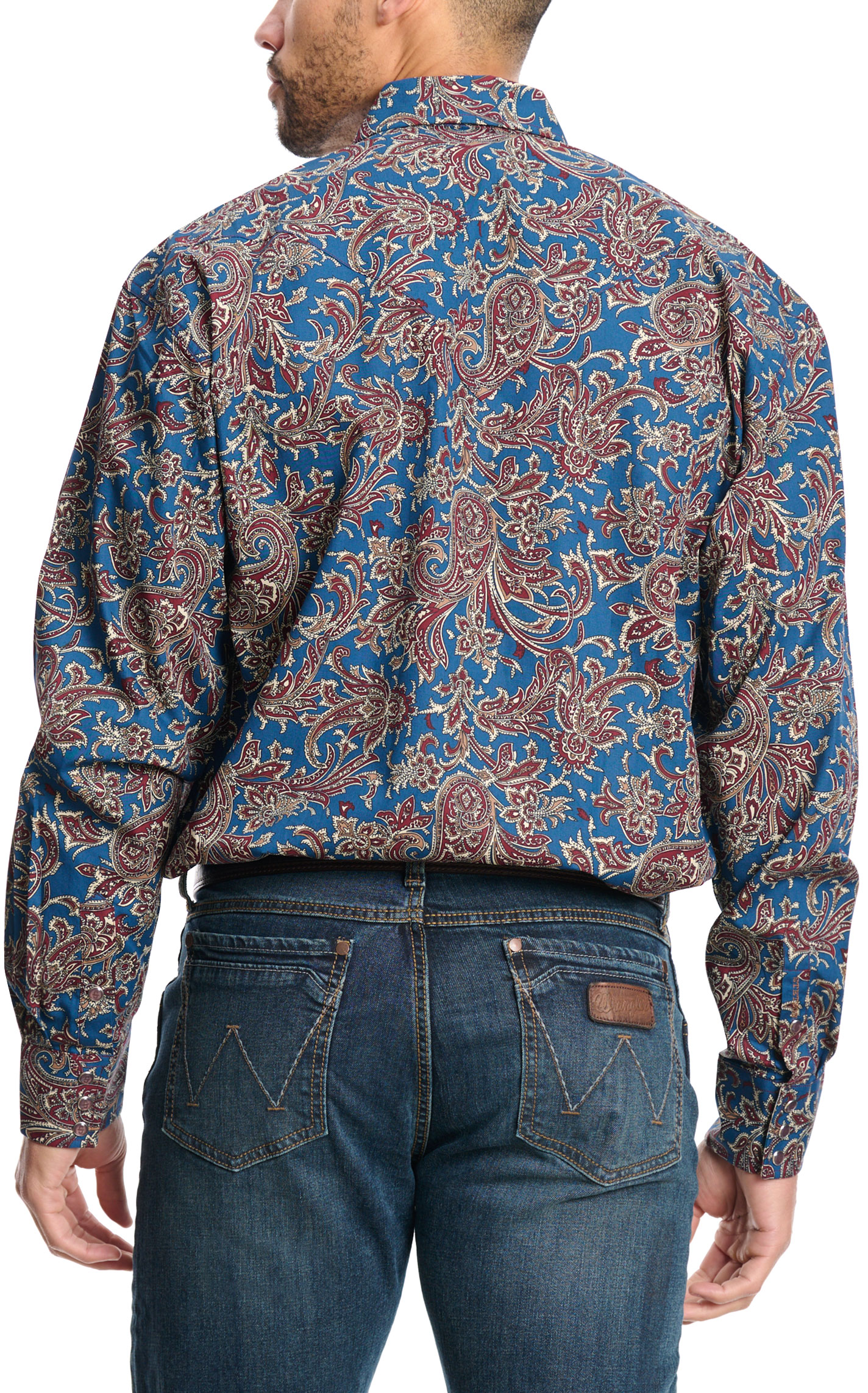 Stetson Men's Aegean Blue & Wine Floral Paisley Western Shirt - Image 1