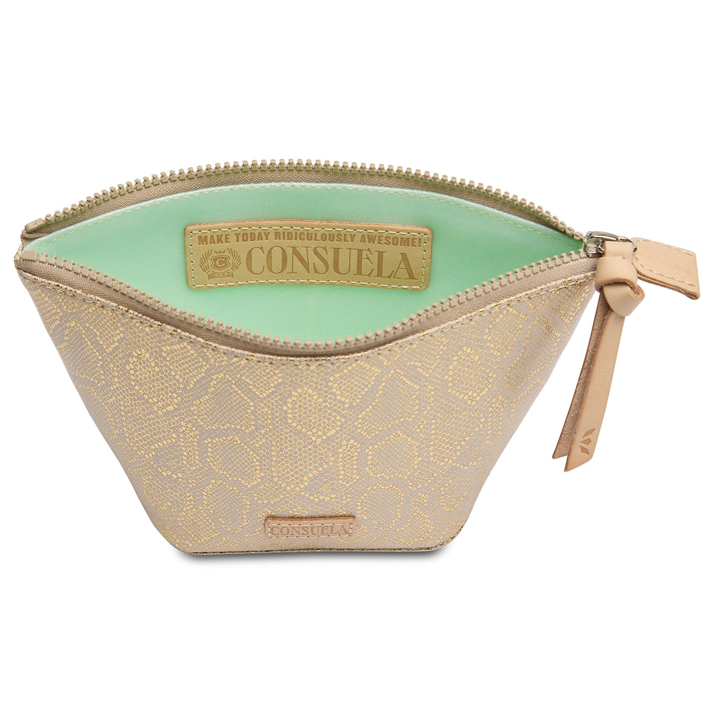 Consuela Leah Metallic Gold Snake Print Medium Tool Kit Bag - Image 1