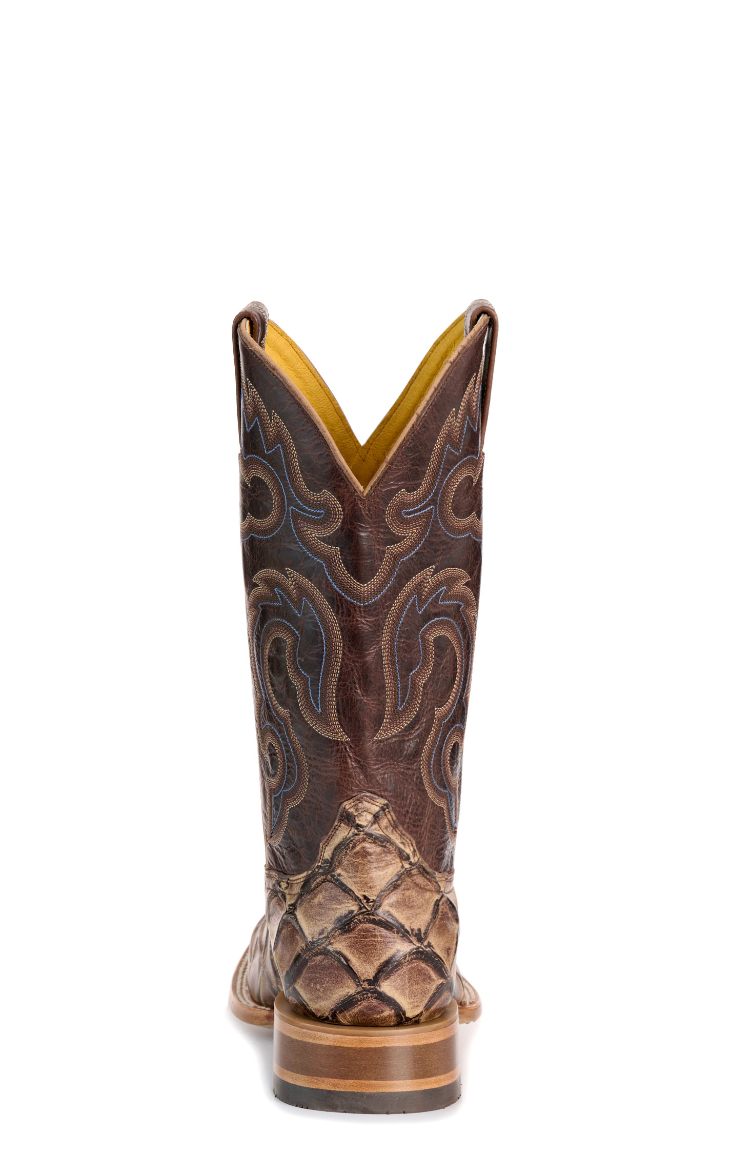 Cavender's Men's Endurance Oak Pirarucu Print and Chocolate Wide Square Toe Cowboy Boots - Image 1
