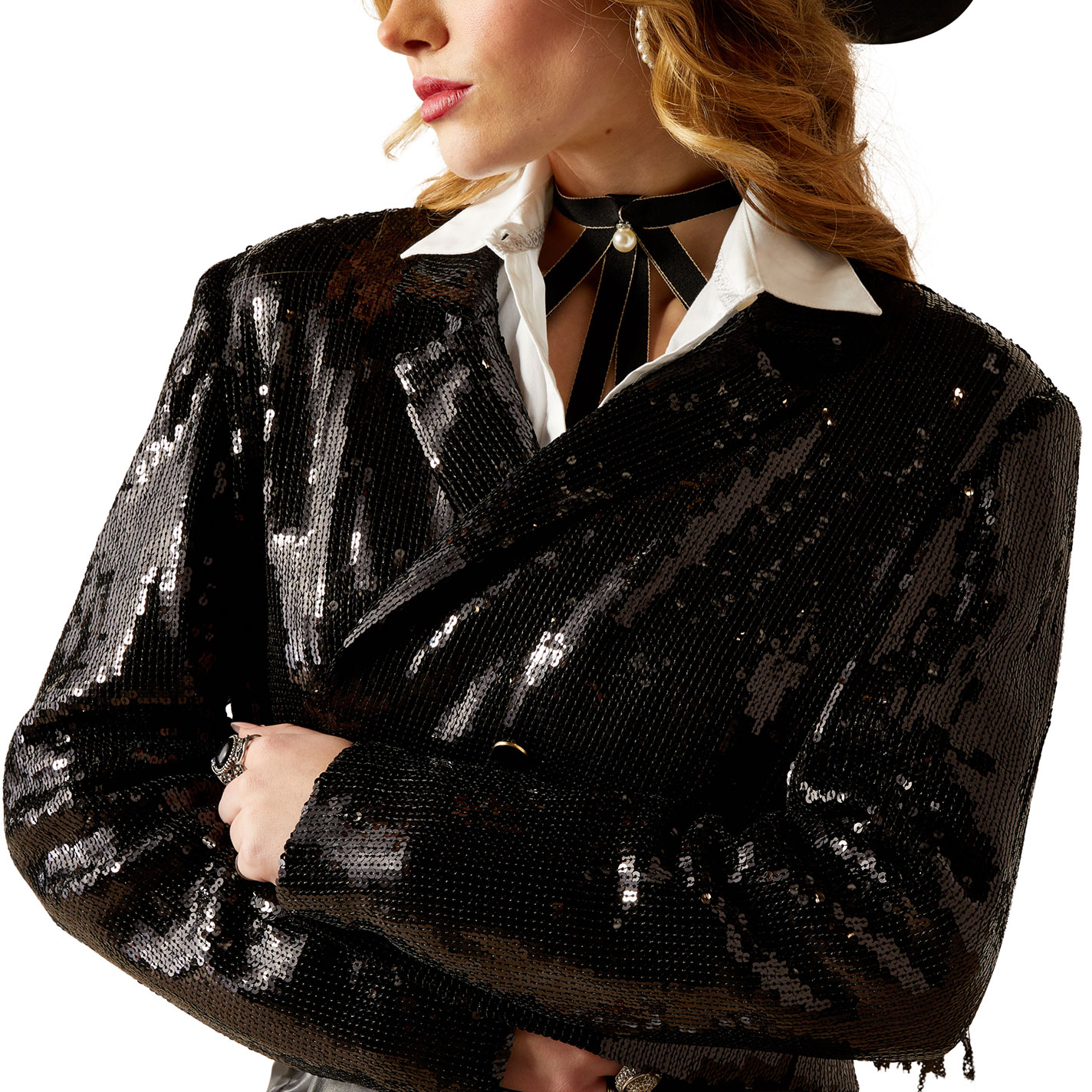 Ariat Women's Black Sequin High Roller Crop Blazer - Image 1